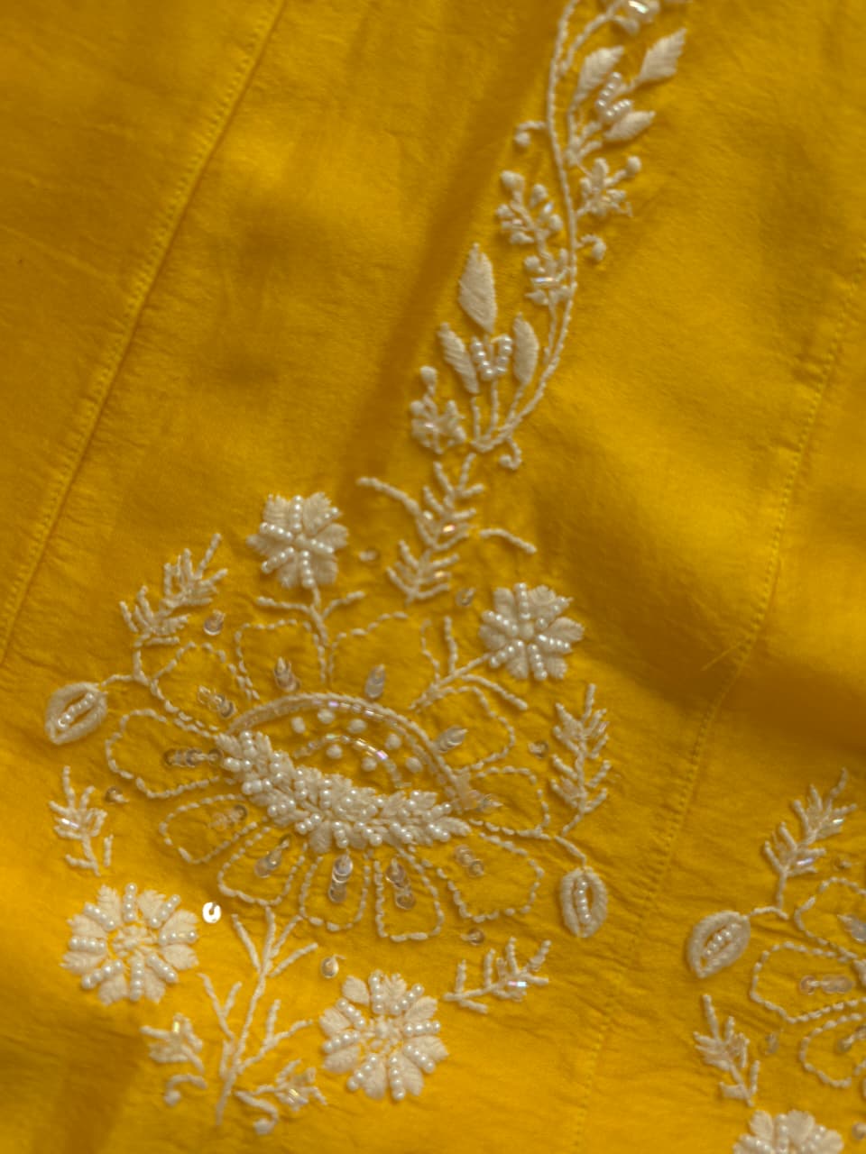 Mango Yellow chanderi silk Kalidar Co ord set with lucknowi work and embellishments
