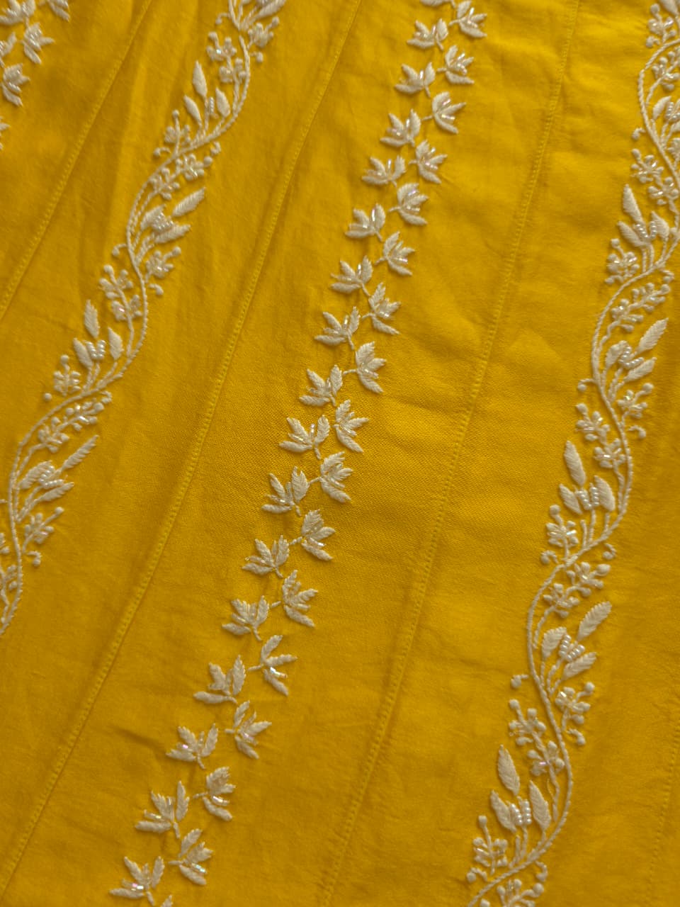 Mango Yellow chanderi silk Kalidar Co ord set with lucknowi work and embellishments