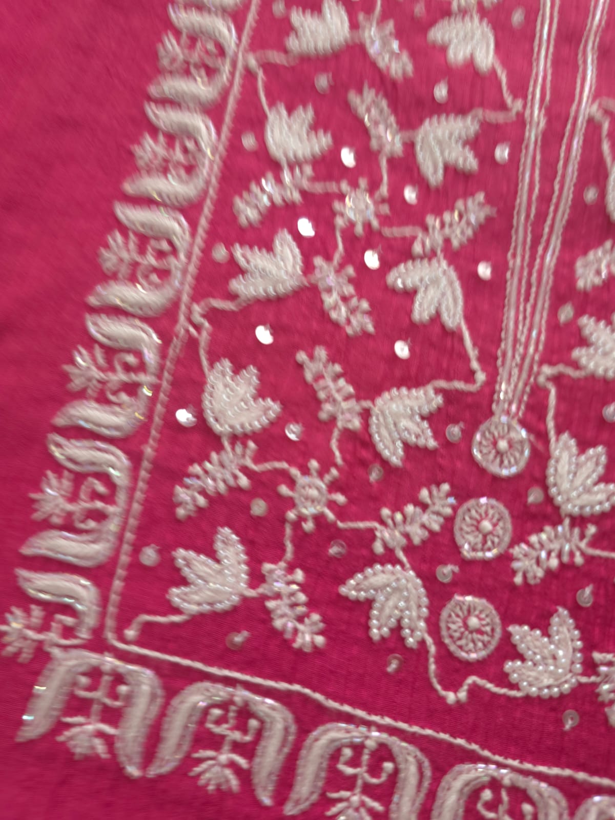 Maheshwari Chanderi Semistitched Co ord set with pearl cutdana