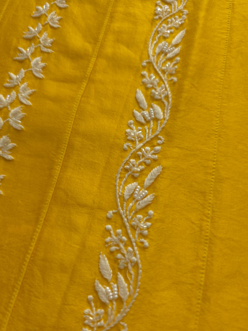 Mango Yellow chanderi silk Kalidar Co ord set with lucknowi work and embellishments