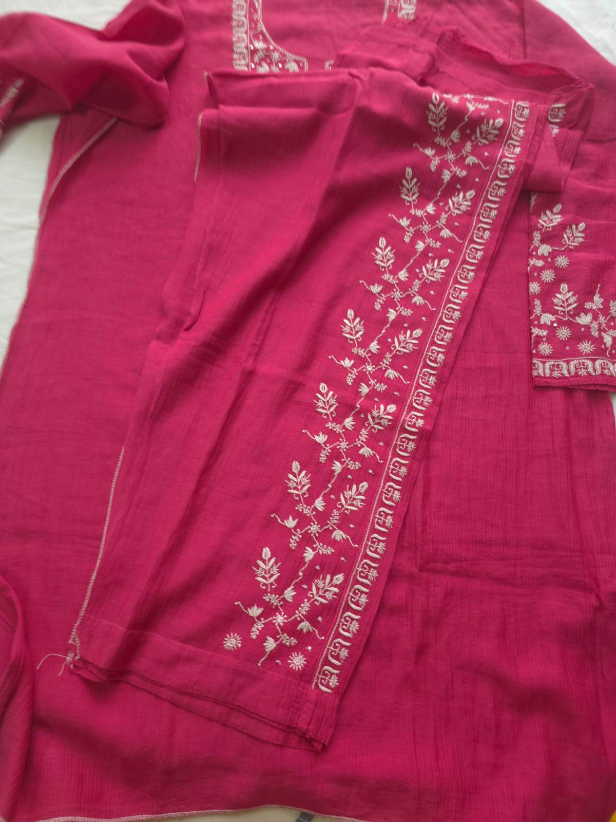 Maheshwari Chanderi Semistitched Co ord set with pearl cutdana