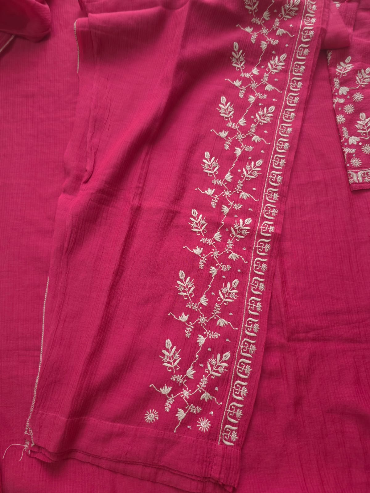 Maheshwari Chanderi Semistitched Co ord set with pearl cutdana