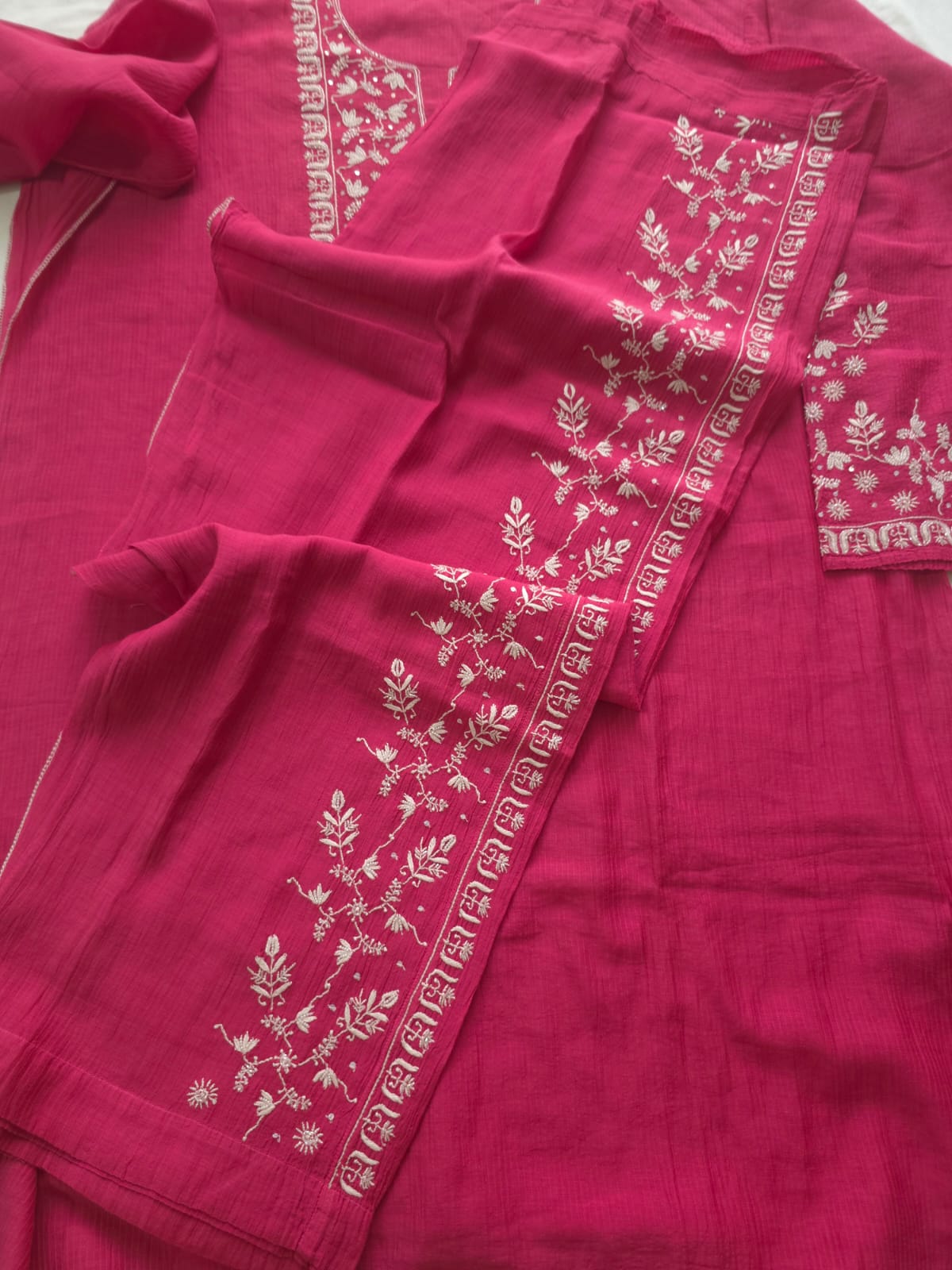 Maheshwari Chanderi Semistitched Co ord set with pearl cutdana