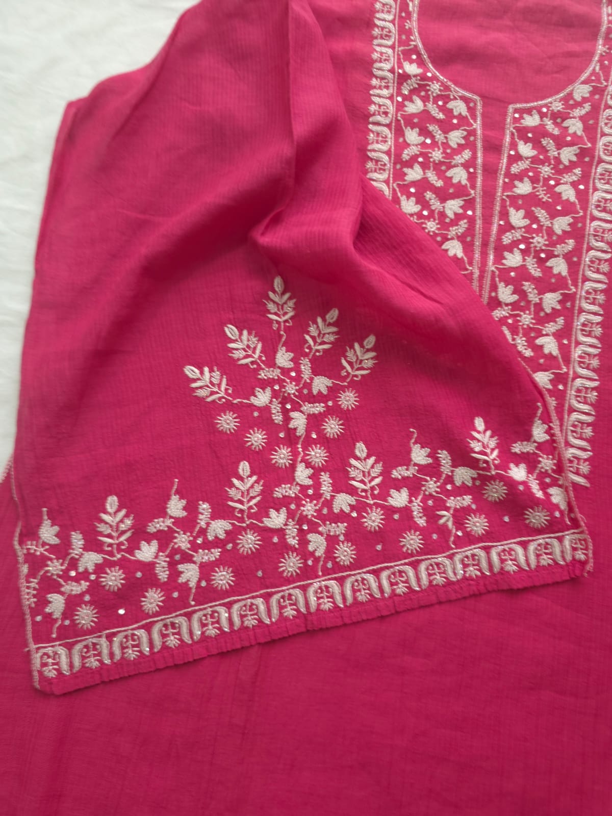 Maheshwari Chanderi Semistitched Co ord set with pearl cutdana