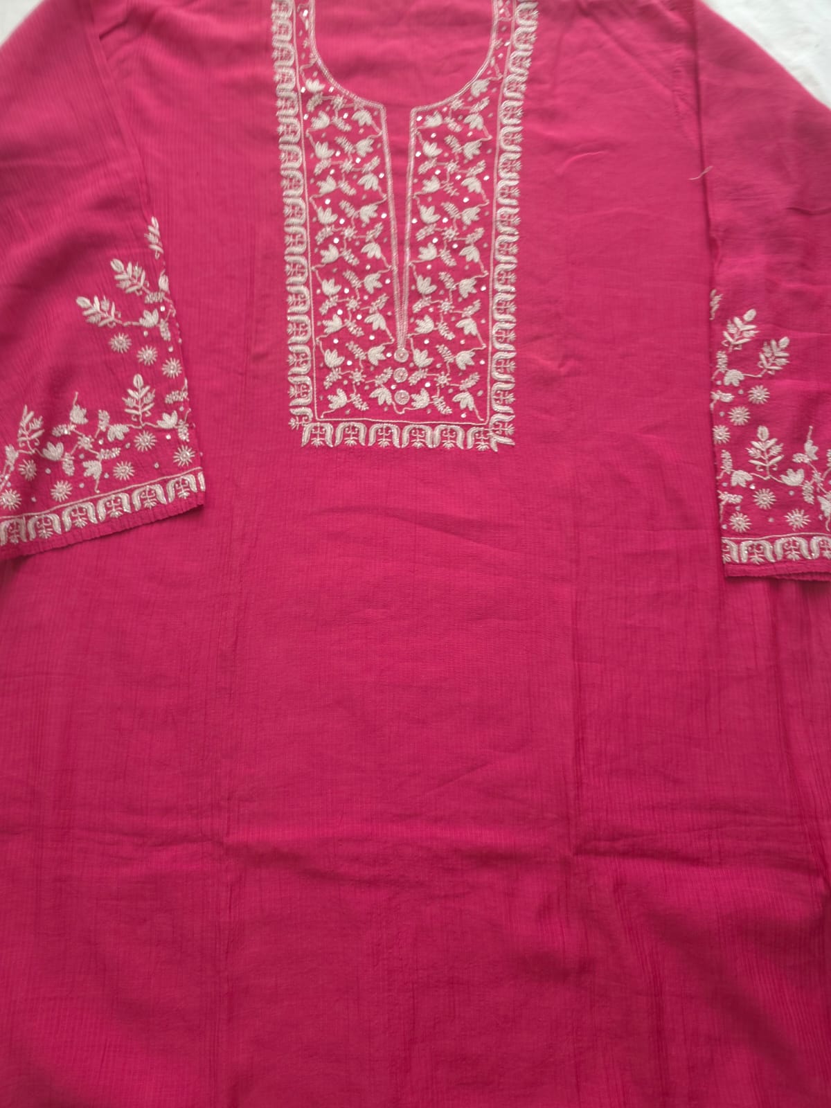 Maheshwari Chanderi Semistitched Co ord set with pearl cutdana