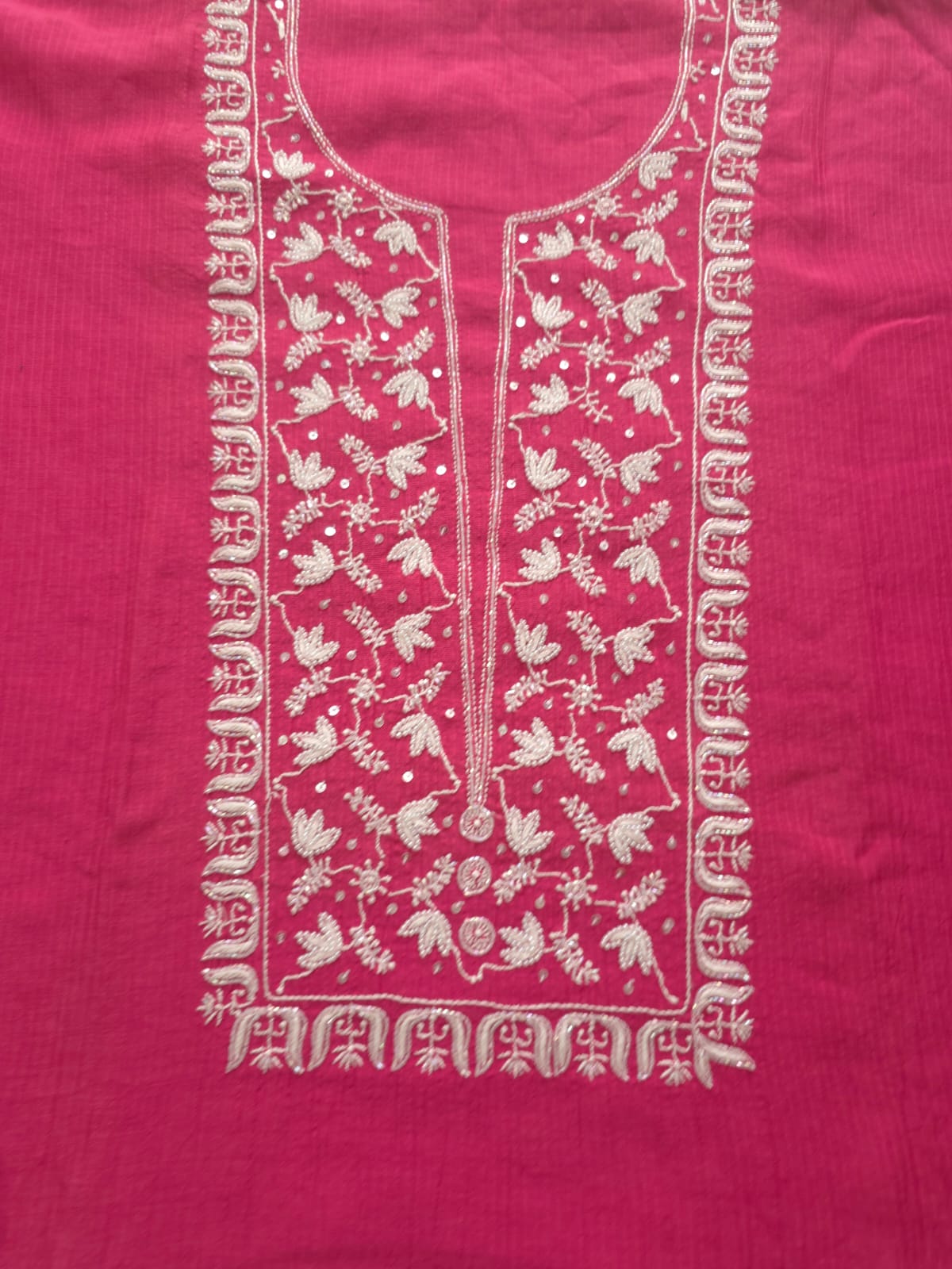 Maheshwari Chanderi Semistitched Co ord set with pearl cutdana