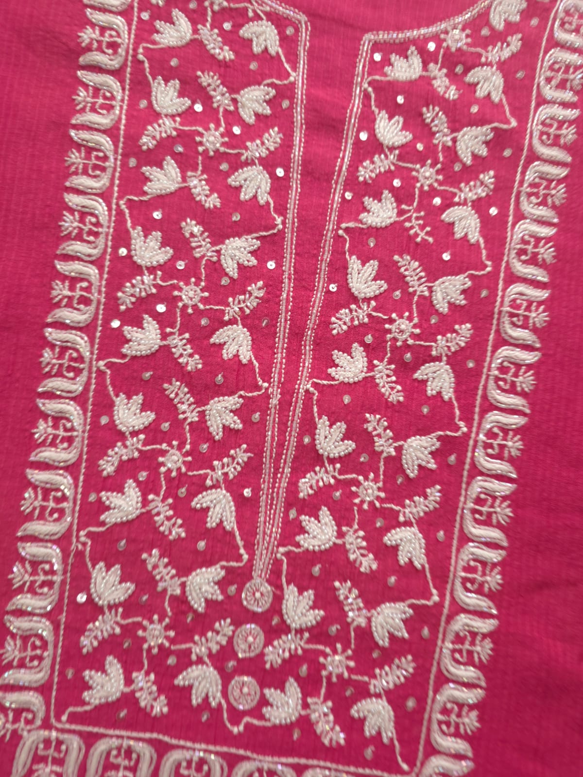 Maheshwari Chanderi Semistitched Co ord set with pearl cutdana