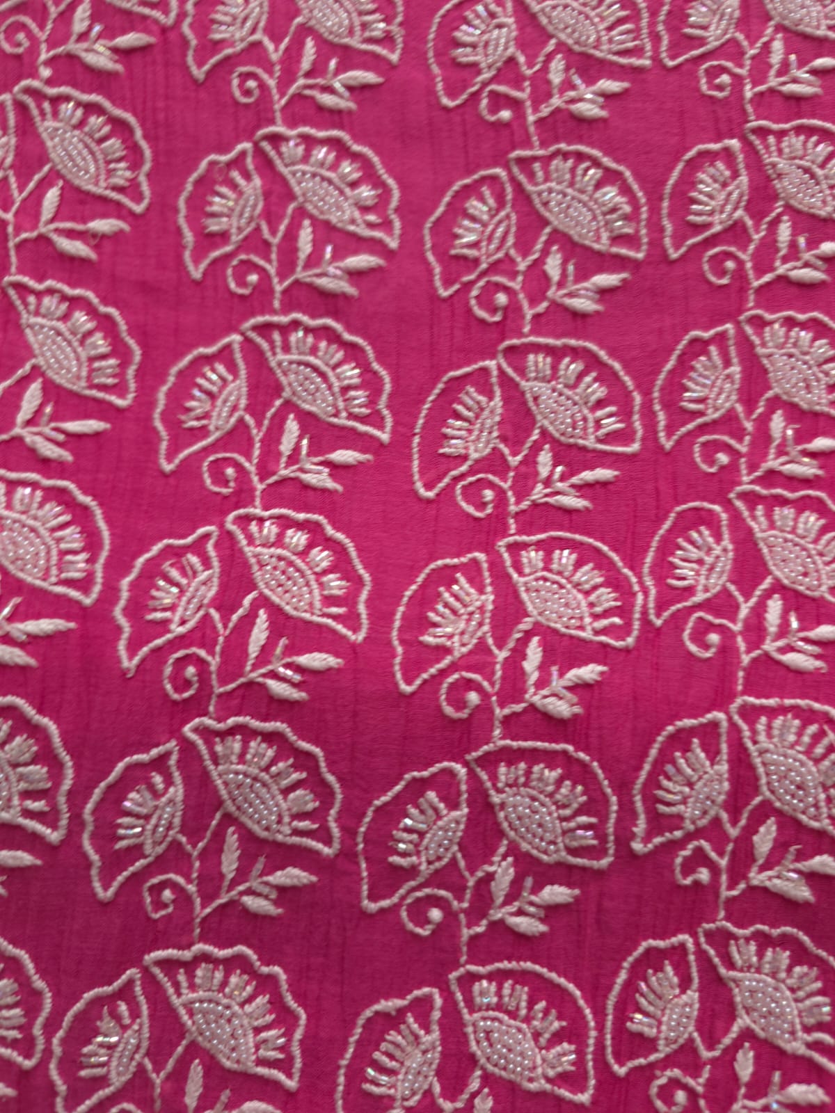 Fuschia Mul chanderi Semistitched Kurta dupatta with lucknowi work and add on
