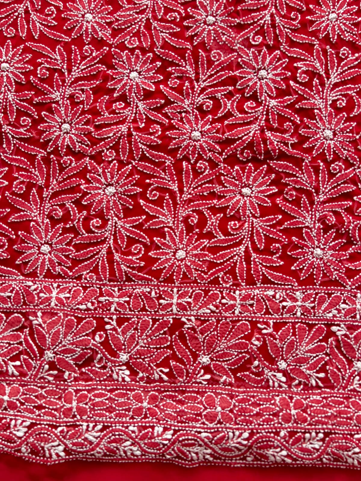 Red Georgette Full suit with Intricate Floral jaalwork