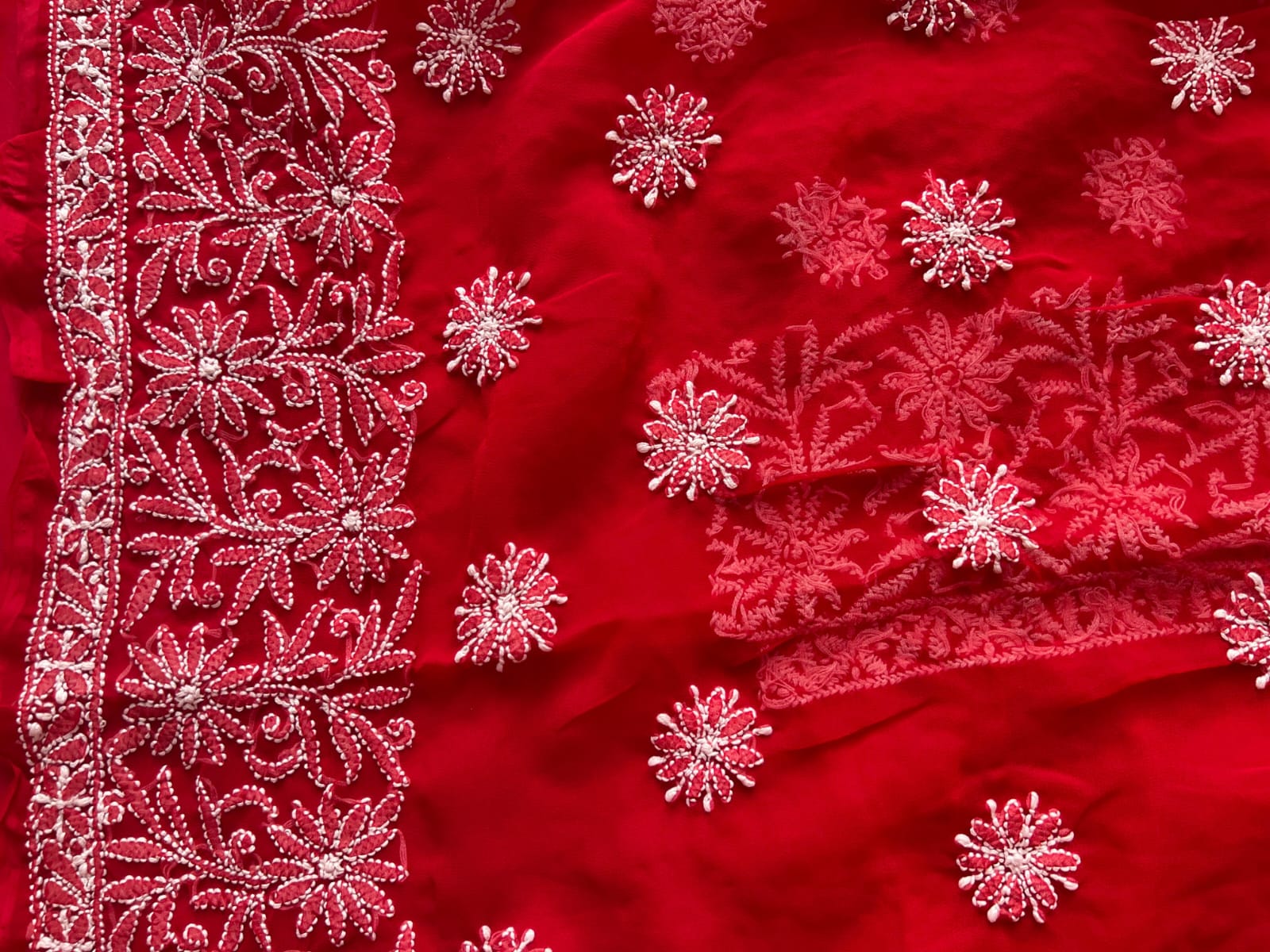 Red Georgette Full suit with Intricate Floral jaalwork