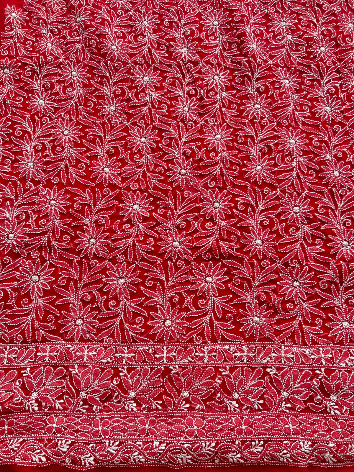 Red Georgette Full suit with Intricate Floral jaalwork