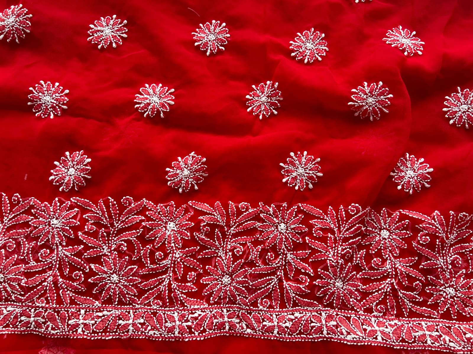 Red Georgette Full suit with Intricate Floral jaalwork