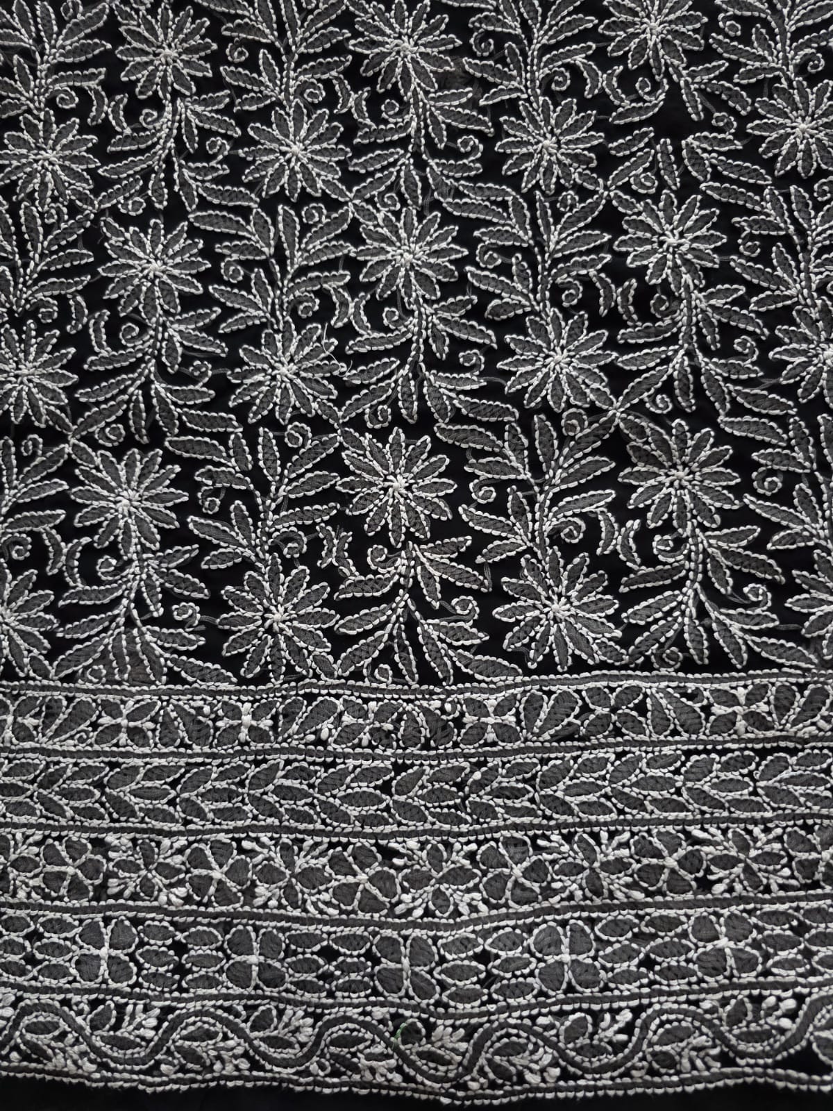 Black Georgette Full suit with white chikankari jaalwork