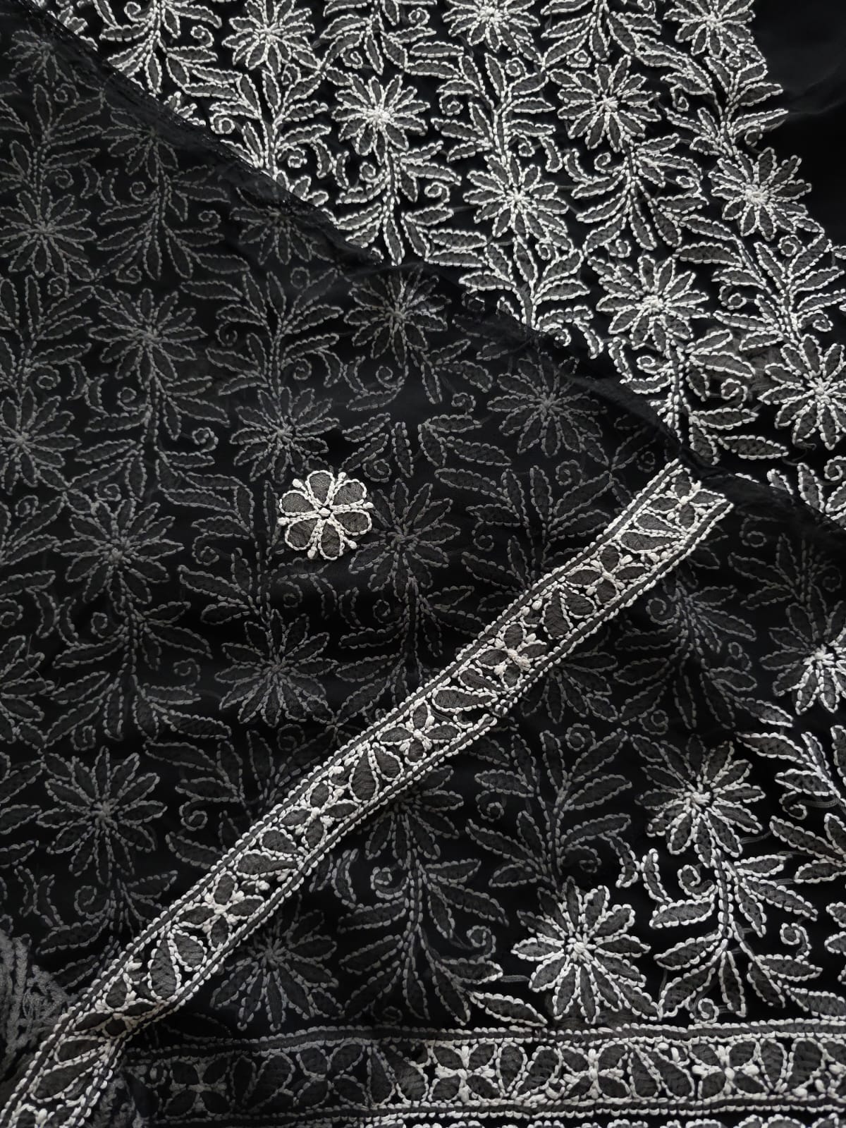 Black Georgette Full suit with white chikankari jaalwork