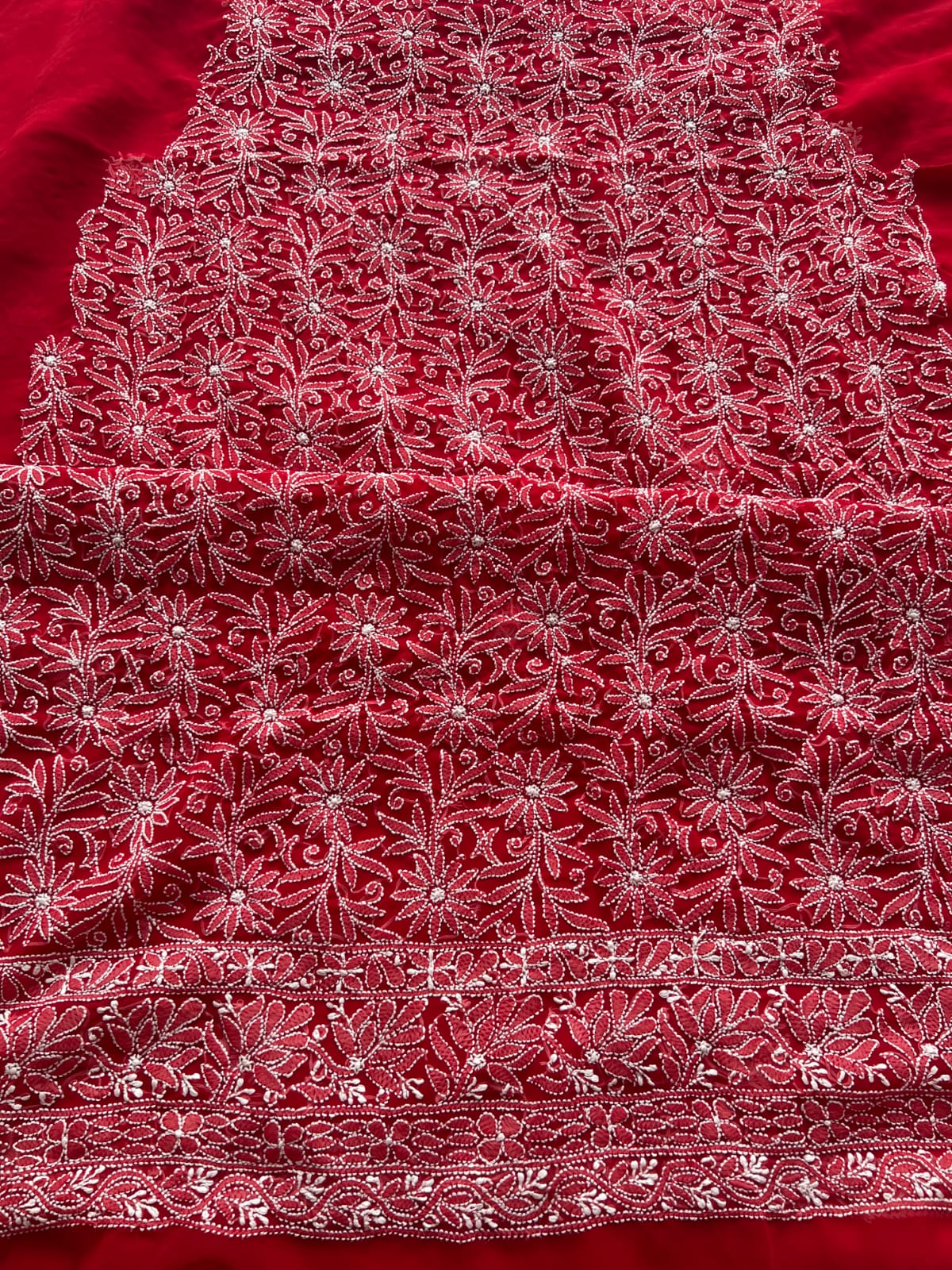 Red Georgette Full suit with Intricate Floral jaalwork