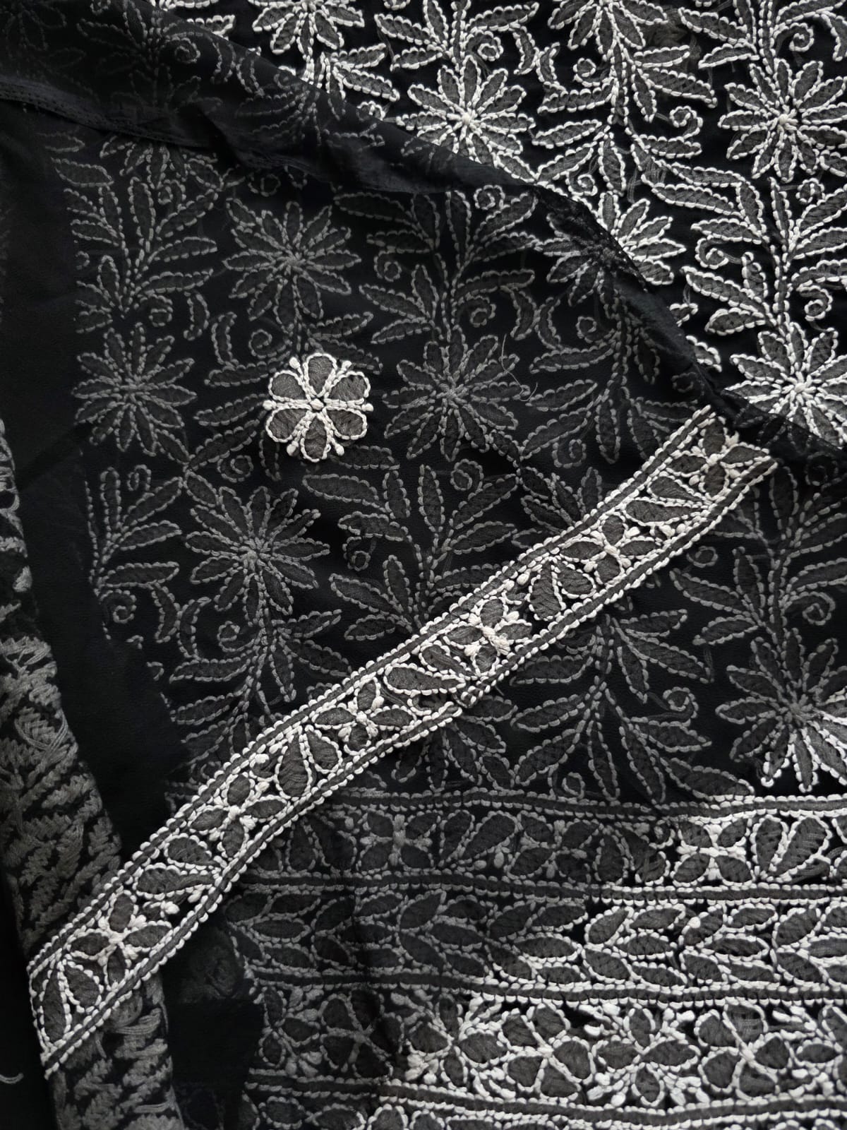 Black Georgette Full suit with white chikankari jaalwork