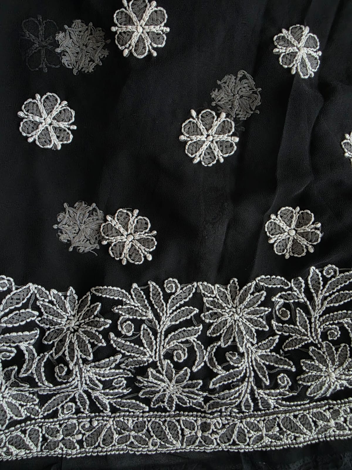Black Georgette Full suit with white chikankari jaalwork