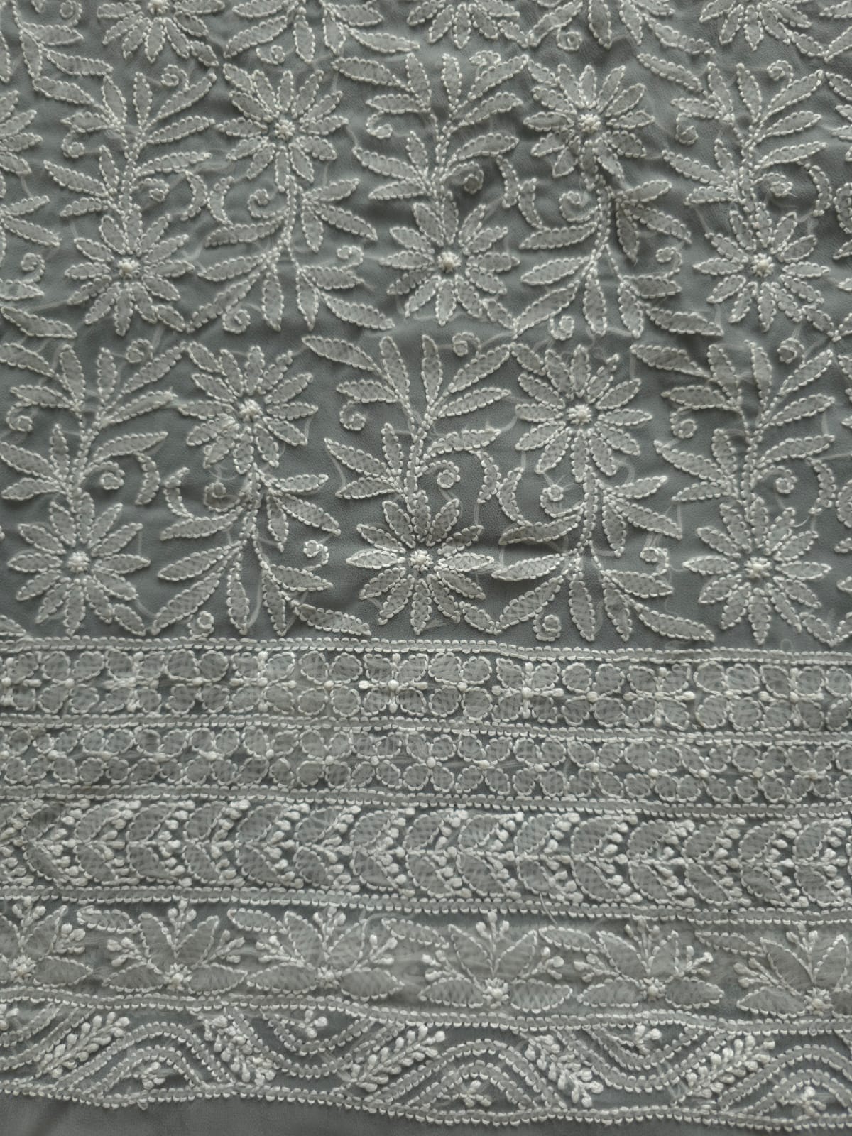 Grey Georgette unstitched full set with fine chikankari Jaalwork