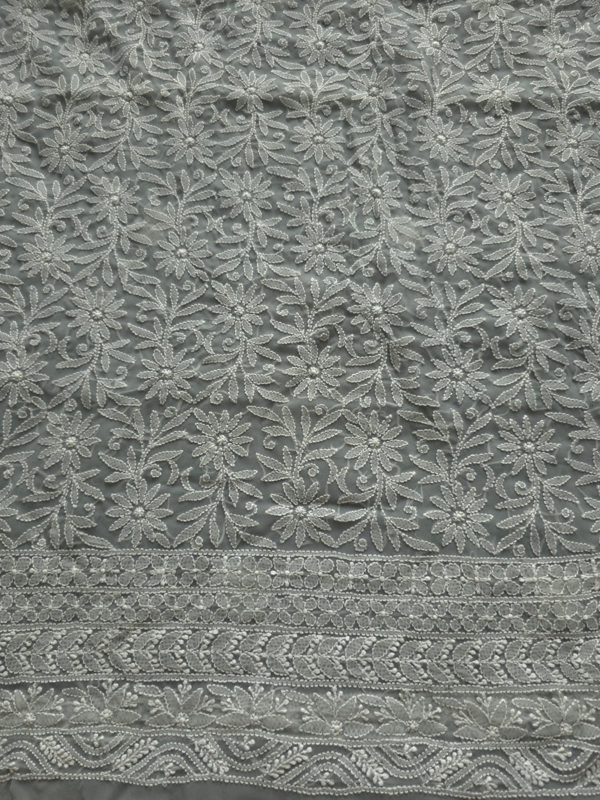 Grey Georgette unstitched full set with fine chikankari Jaalwork