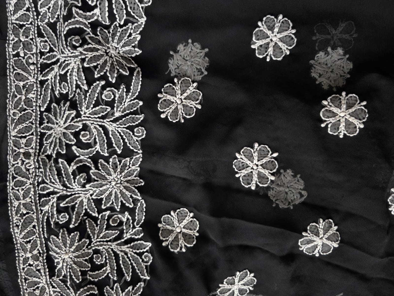 Black Georgette Full suit with white chikankari jaalwork