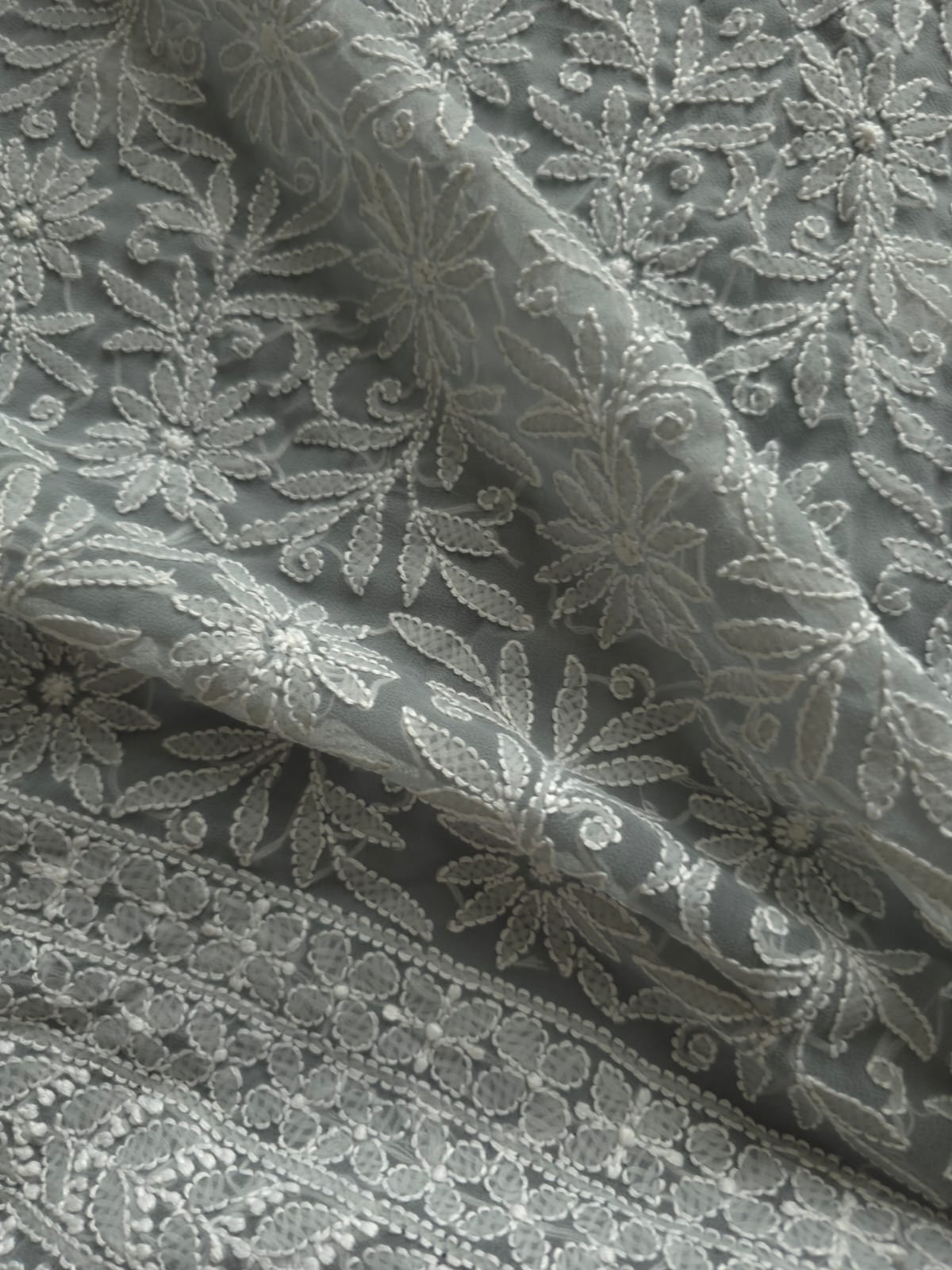 Grey Georgette unstitched full set with fine chikankari Jaalwork