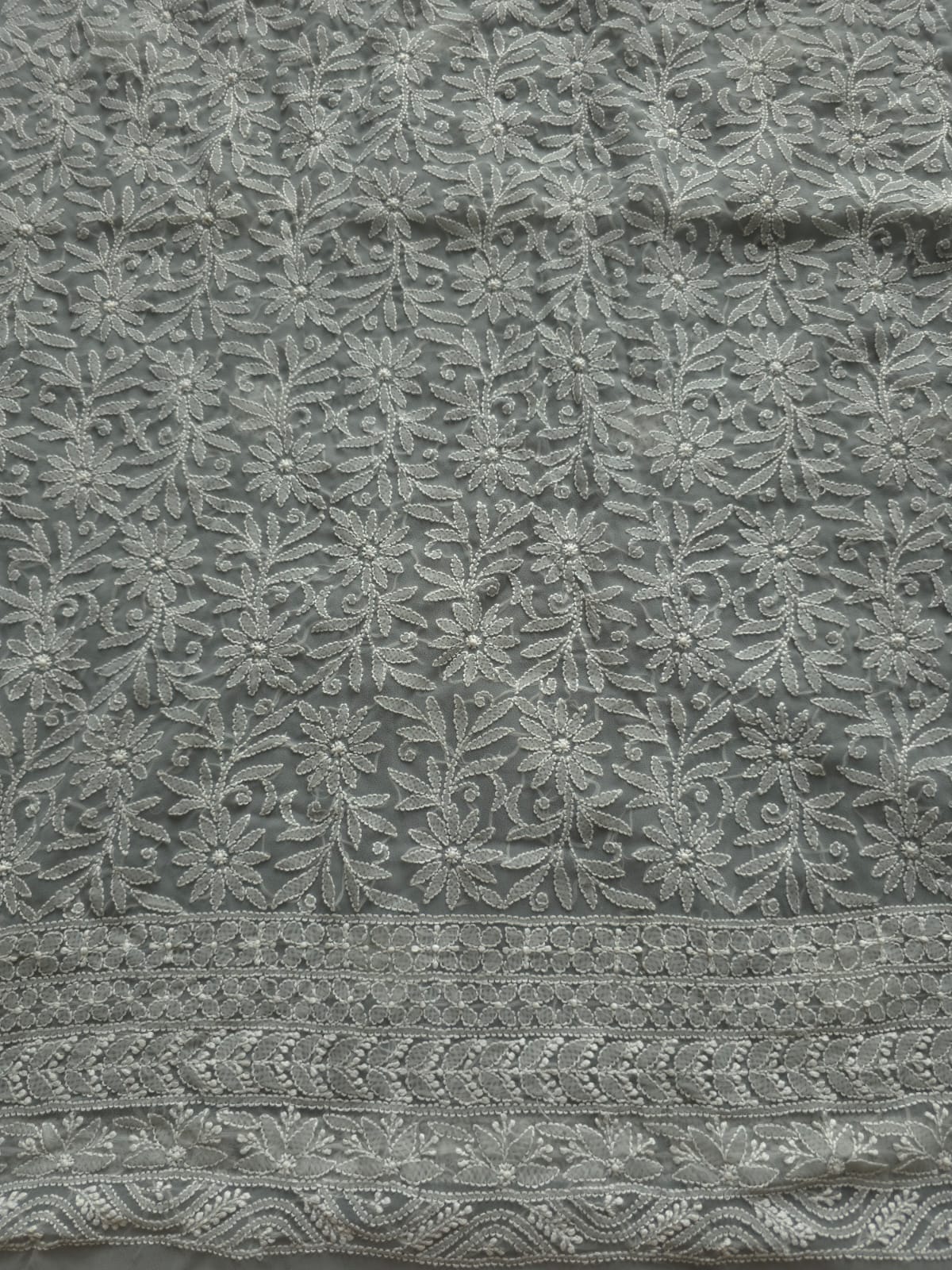 Grey Georgette unstitched full set with fine chikankari Jaalwork