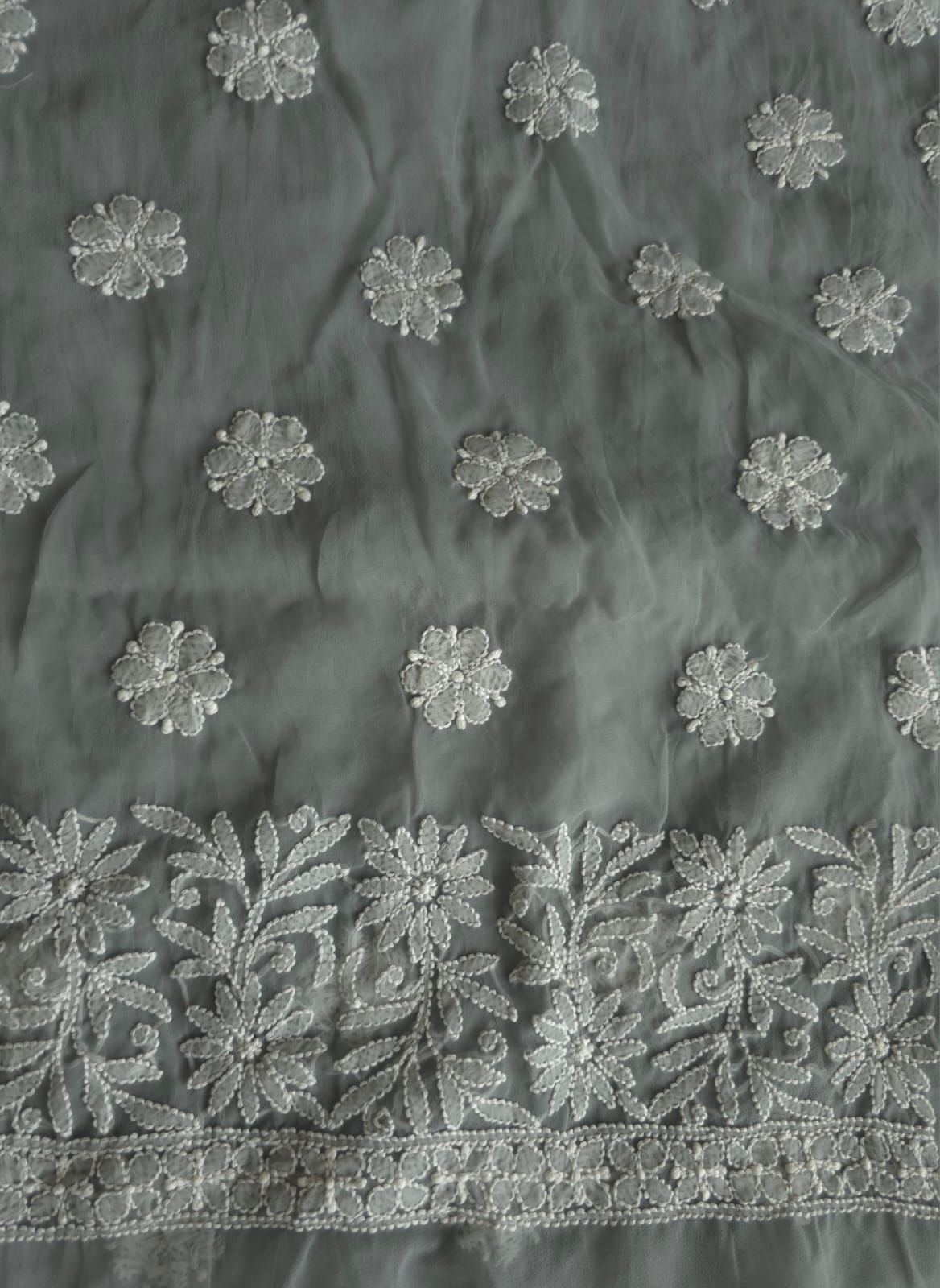 Grey Georgette unstitched full set with fine chikankari Jaalwork