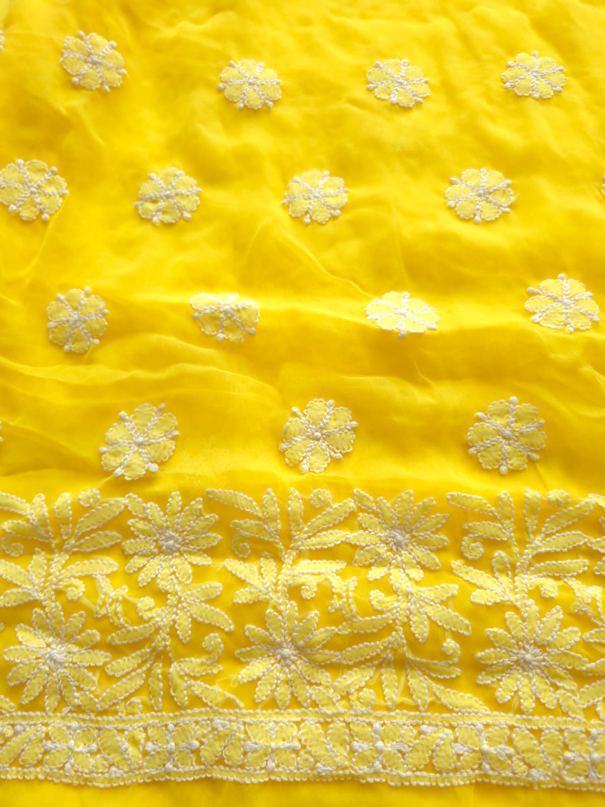 Bright Yellow Georgette Full Suit with Fine Chikankari Jaalwork