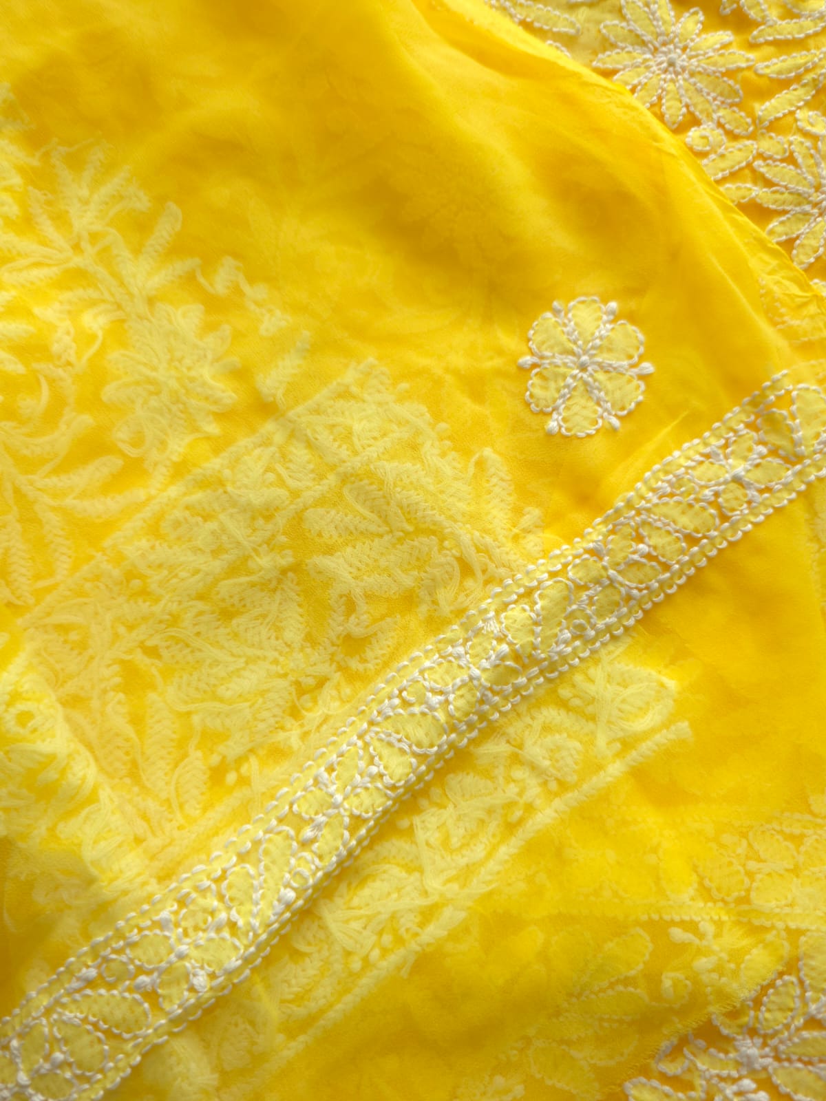 Bright Yellow Georgette Full Suit with Fine Chikankari Jaalwork