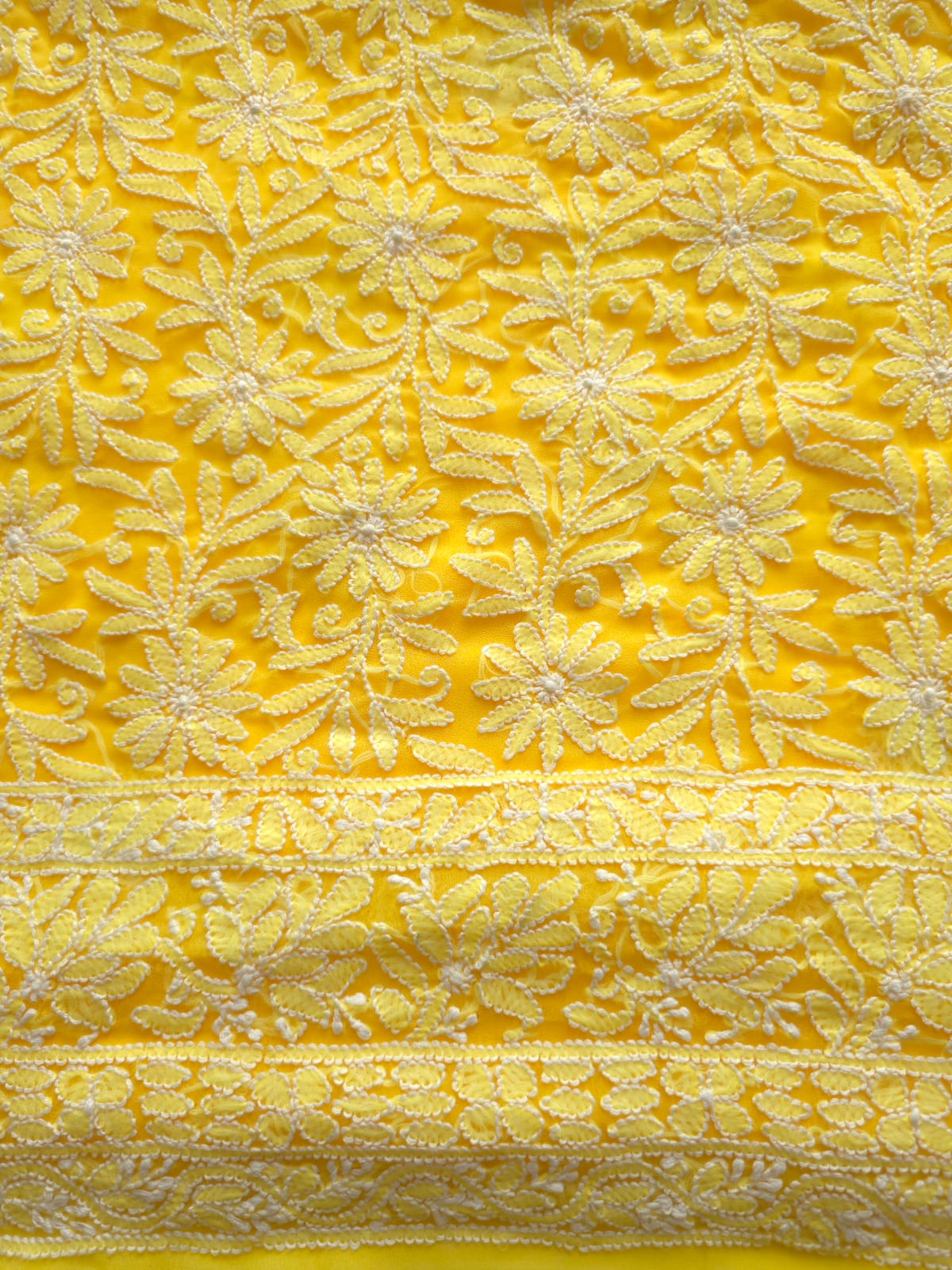 Bright Yellow Georgette Full Suit with Fine Chikankari Jaalwork