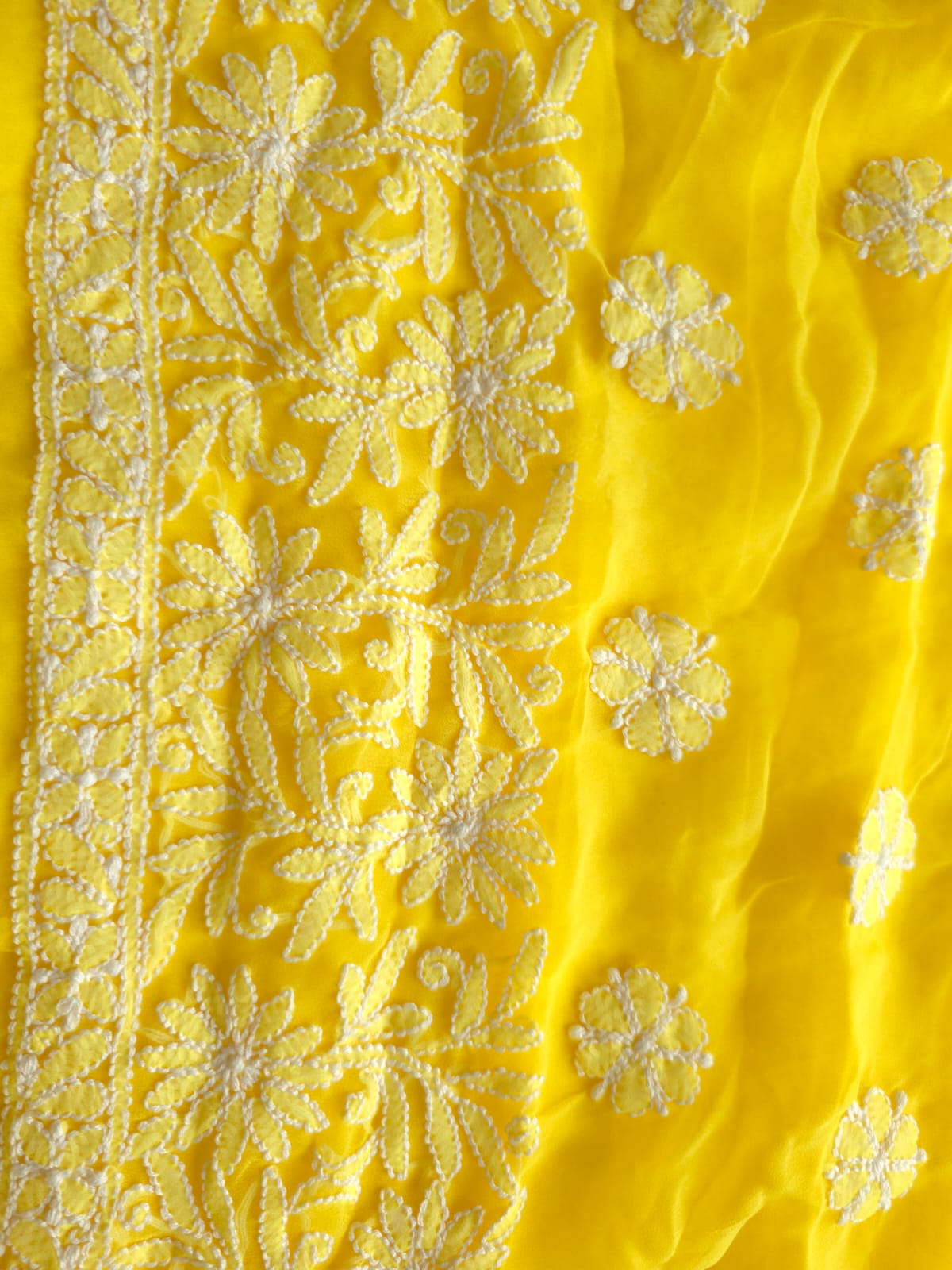 Bright Yellow Georgette Full Suit with Fine Chikankari Jaalwork