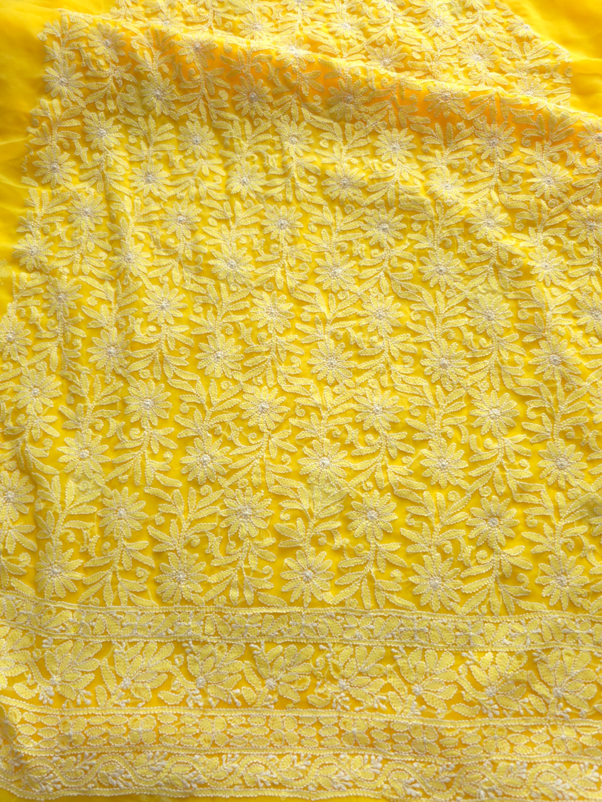 Bright Yellow Georgette Full Suit with Fine Chikankari Jaalwork