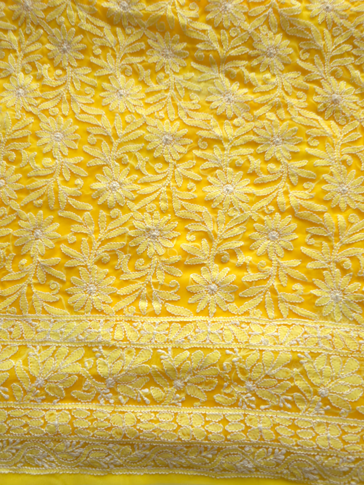 Bright Yellow Georgette Full Suit with Fine Chikankari Jaalwork