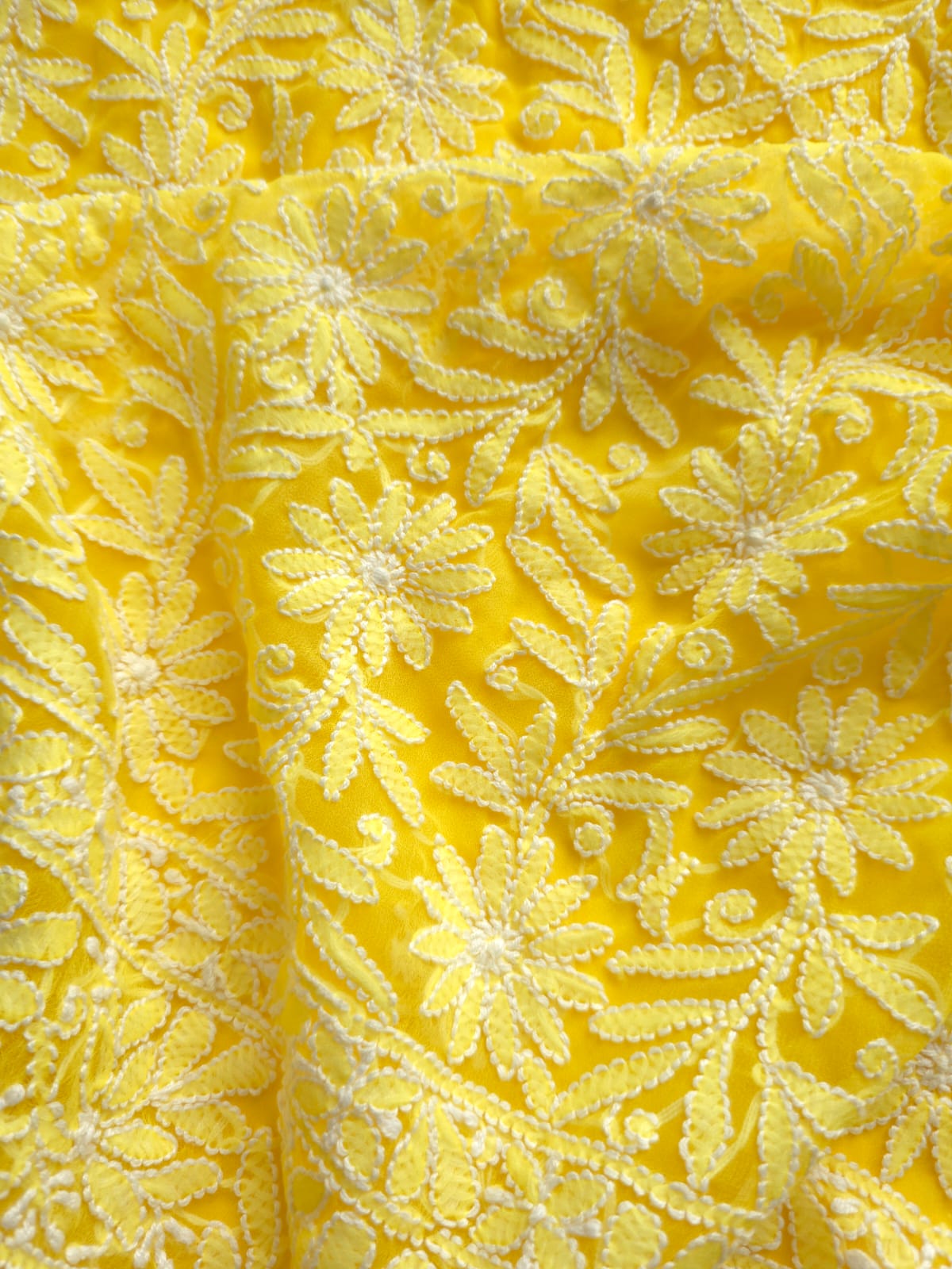 Bright Yellow Georgette Full Suit with Fine Chikankari Jaalwork
