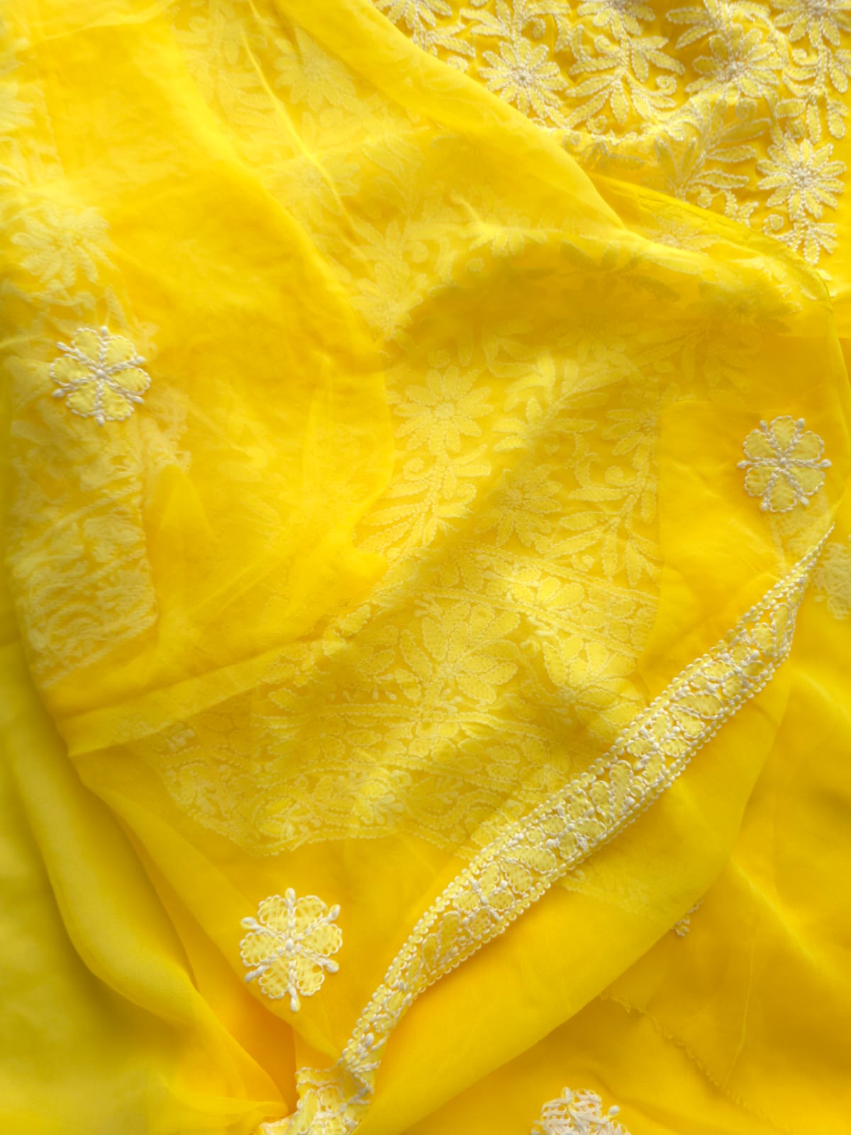 Bright Yellow Georgette Full Suit with Fine Chikankari Jaalwork