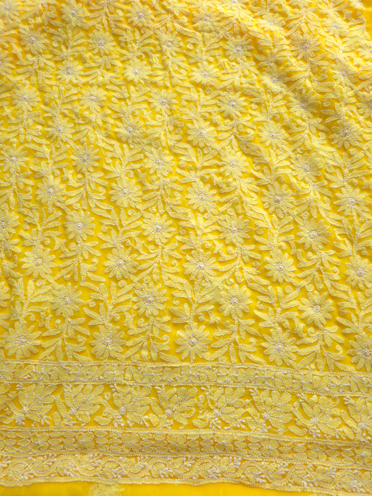 Bright Yellow Georgette Full Suit with Fine Chikankari Jaalwork