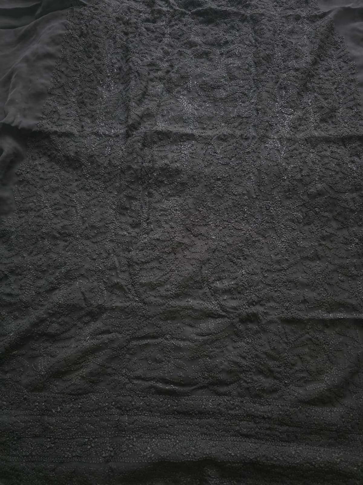 Black on black Georgette Full suit with intricate chikankari jaalwork