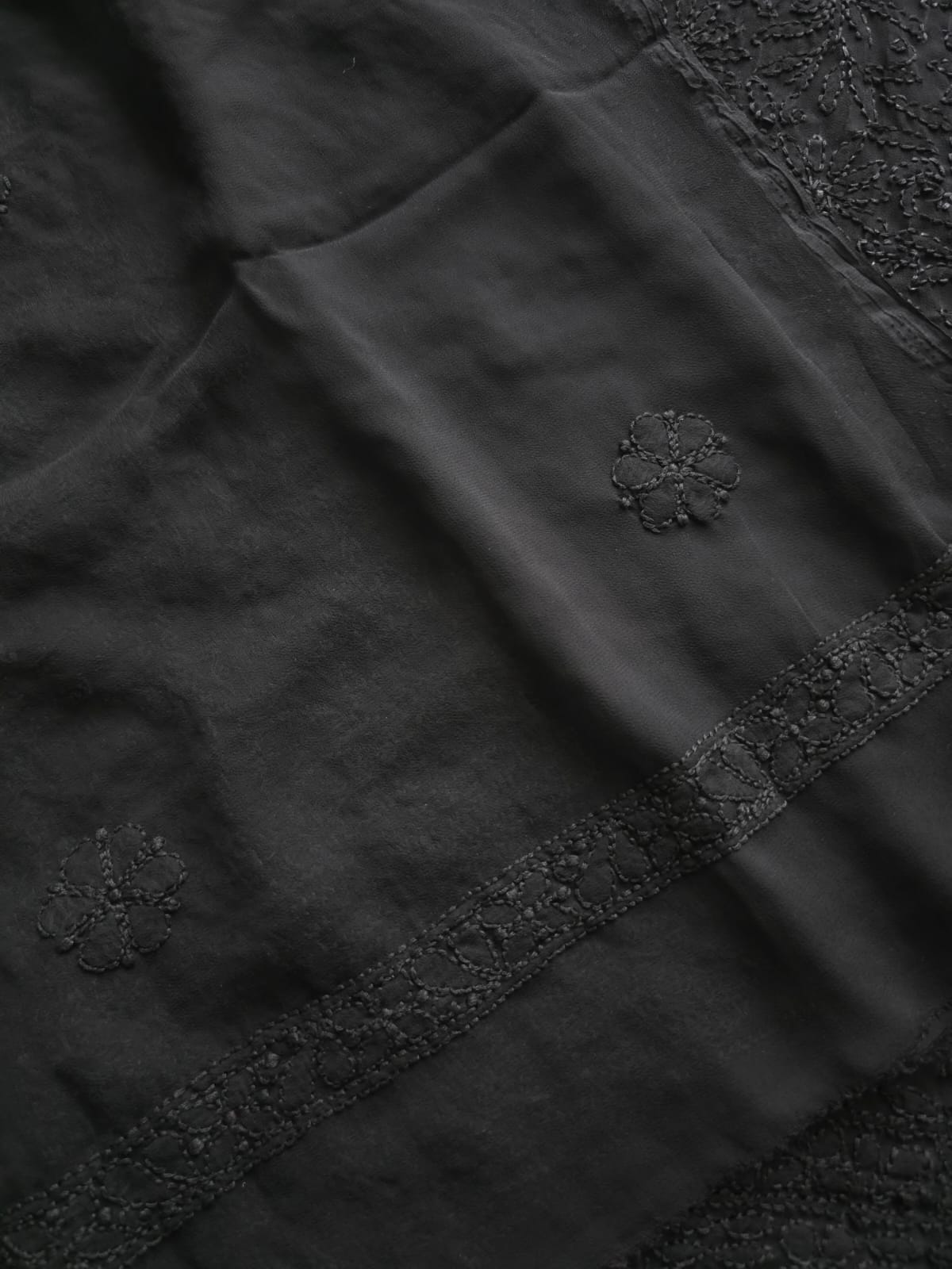 Black on black Georgette Full suit with intricate chikankari jaalwork