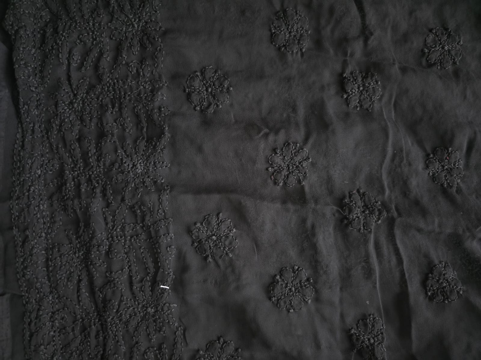 Black on black Georgette Full suit with intricate chikankari jaalwork