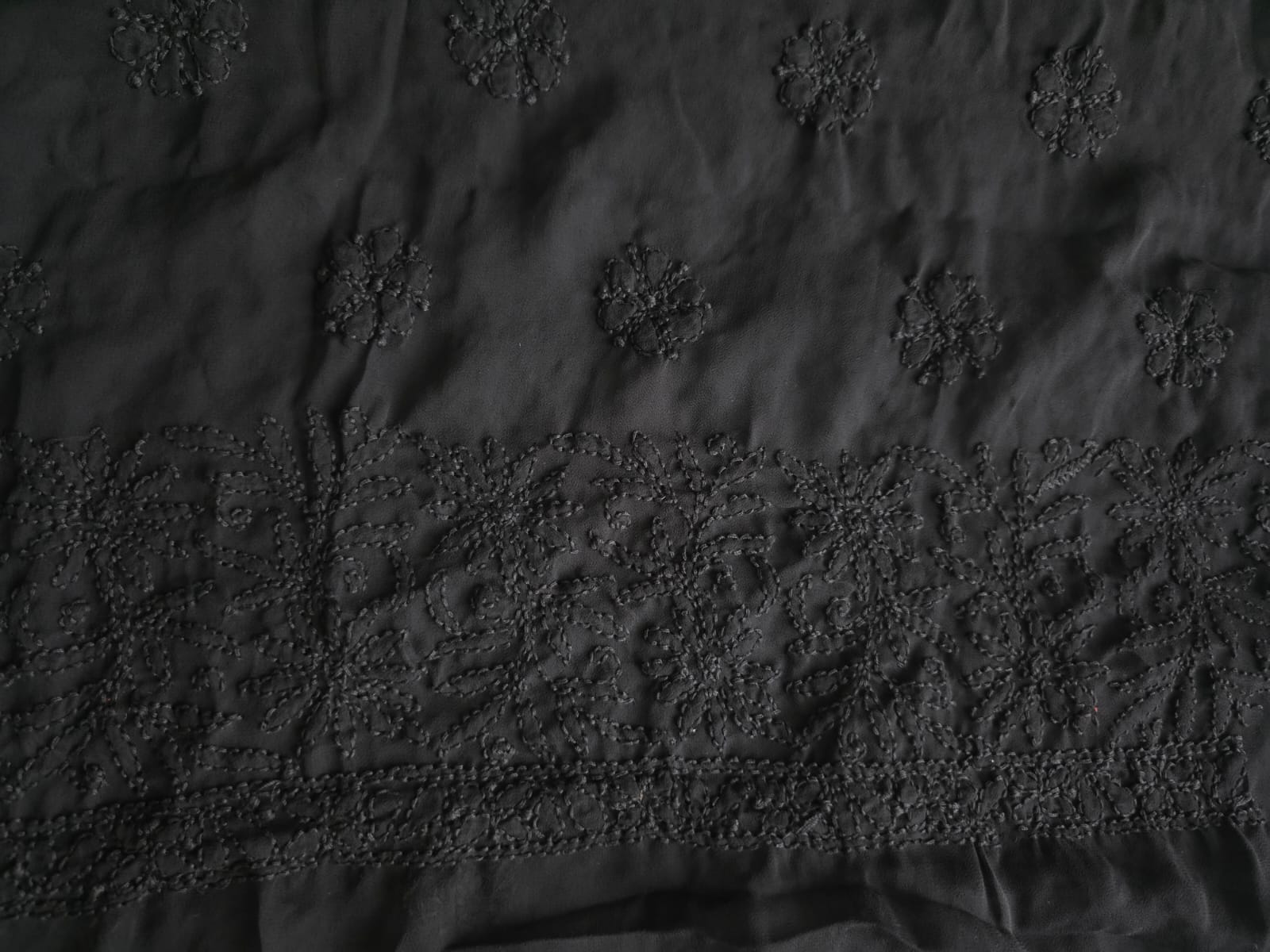 Black on black Georgette Full suit with intricate chikankari jaalwork