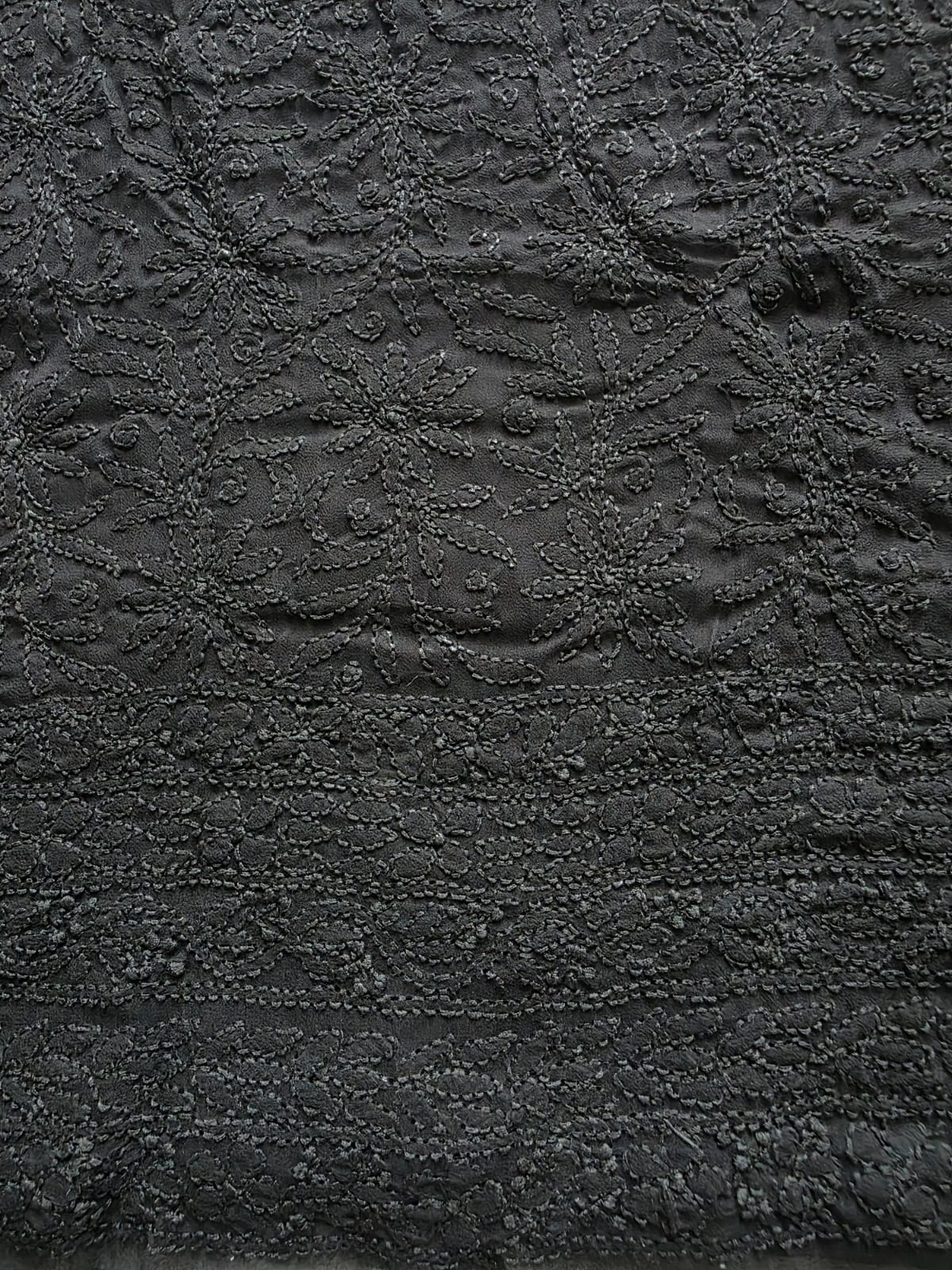 Black on black Georgette Full suit with intricate chikankari jaalwork