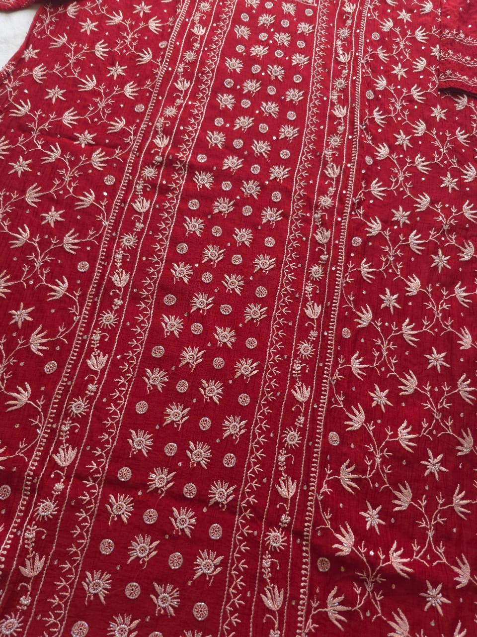 Deep Blood Red semistitched Mul chanderi Kurta and Dupatta set with Embellishments