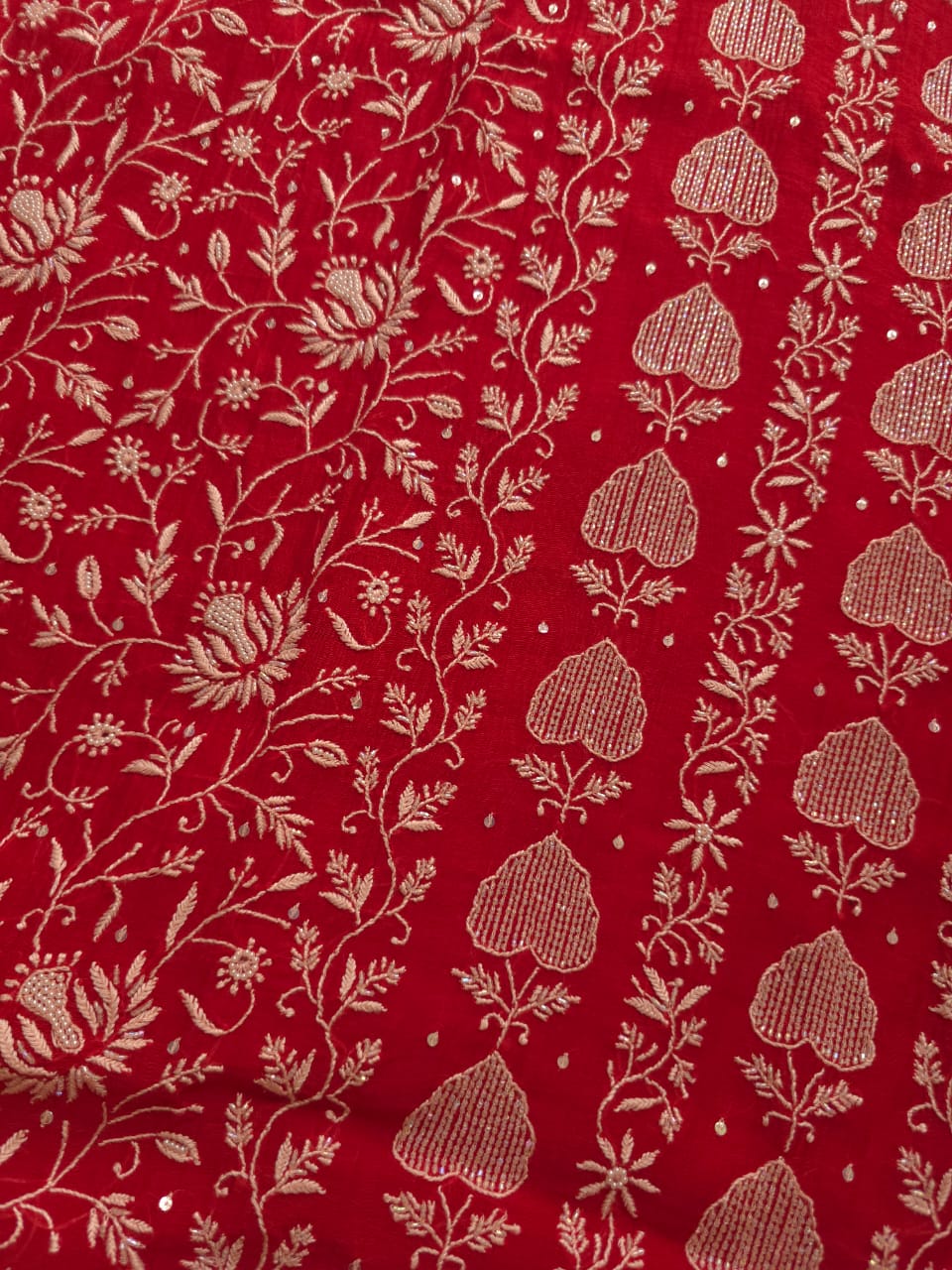 Deep Blood Red Chanderi Semistitched kurta dupatta set with chikankari and embellishments