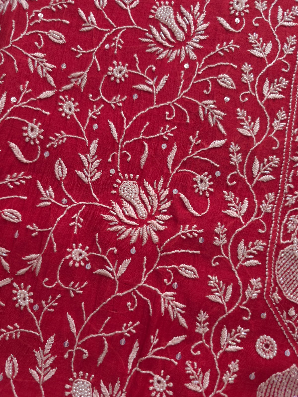 Deep Blood Red Chanderi Semistitched kurta dupatta set with chikankari and embellishments