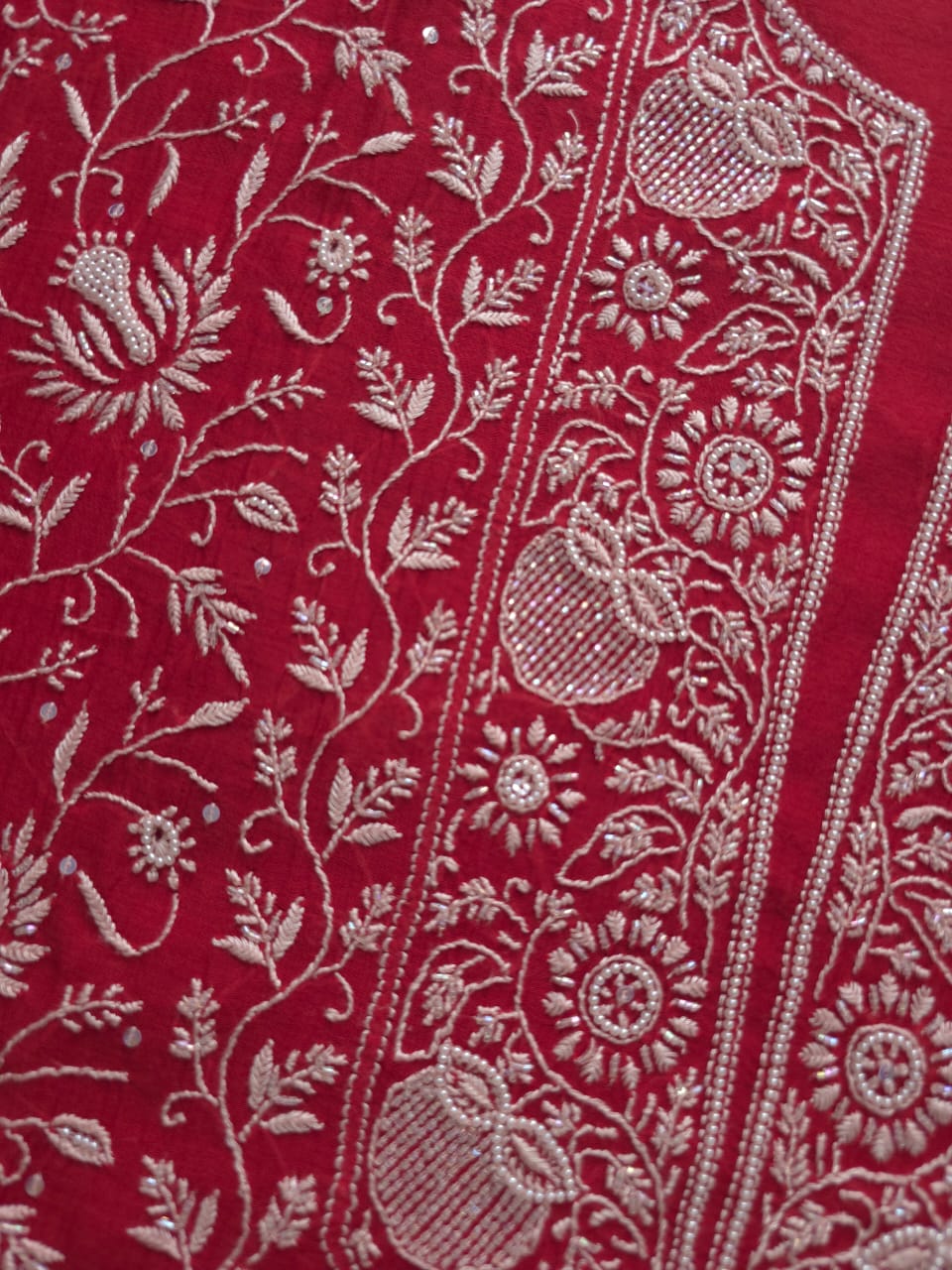 Deep Blood Red Chanderi Semistitched kurta dupatta set with chikankari and embellishments