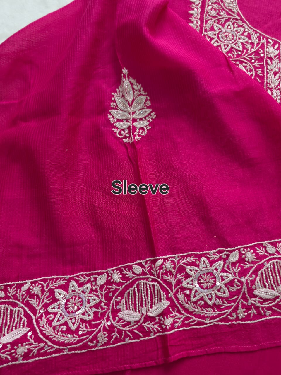 Rani Pink Maheshwari Chanderi Coord set with pearl cutdana