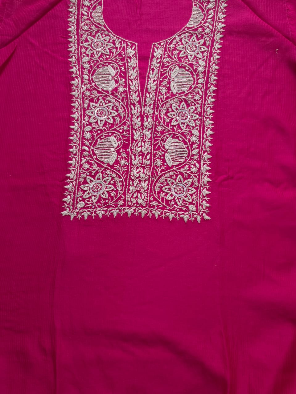 Rani Pink Maheshwari Chanderi Coord set with pearl cutdana