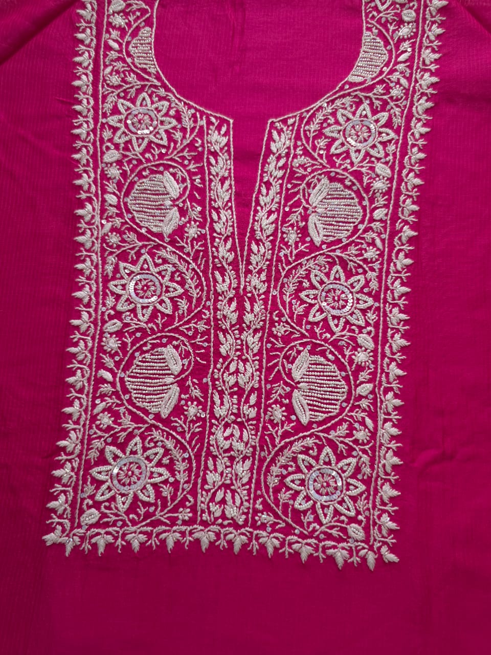 Rani Pink Maheshwari Chanderi Coord set with pearl cutdana