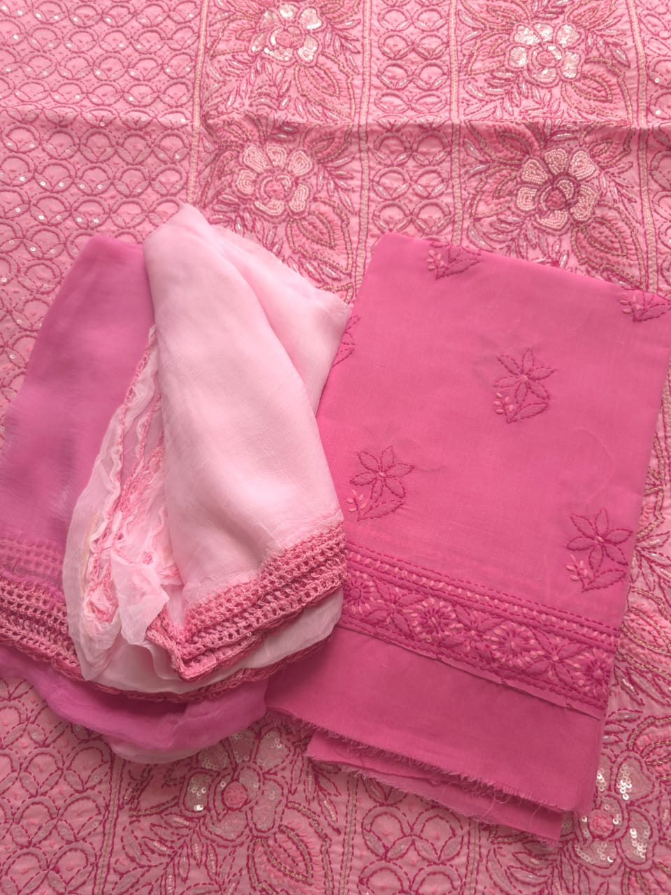 Pink and dark pink combo full suit with embellishments