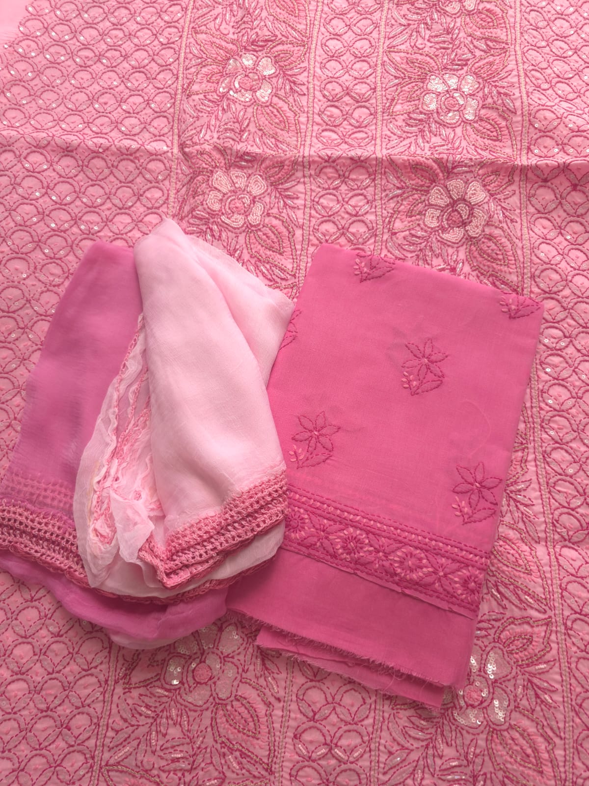 Pink and dark pink combo full suit with embellishments